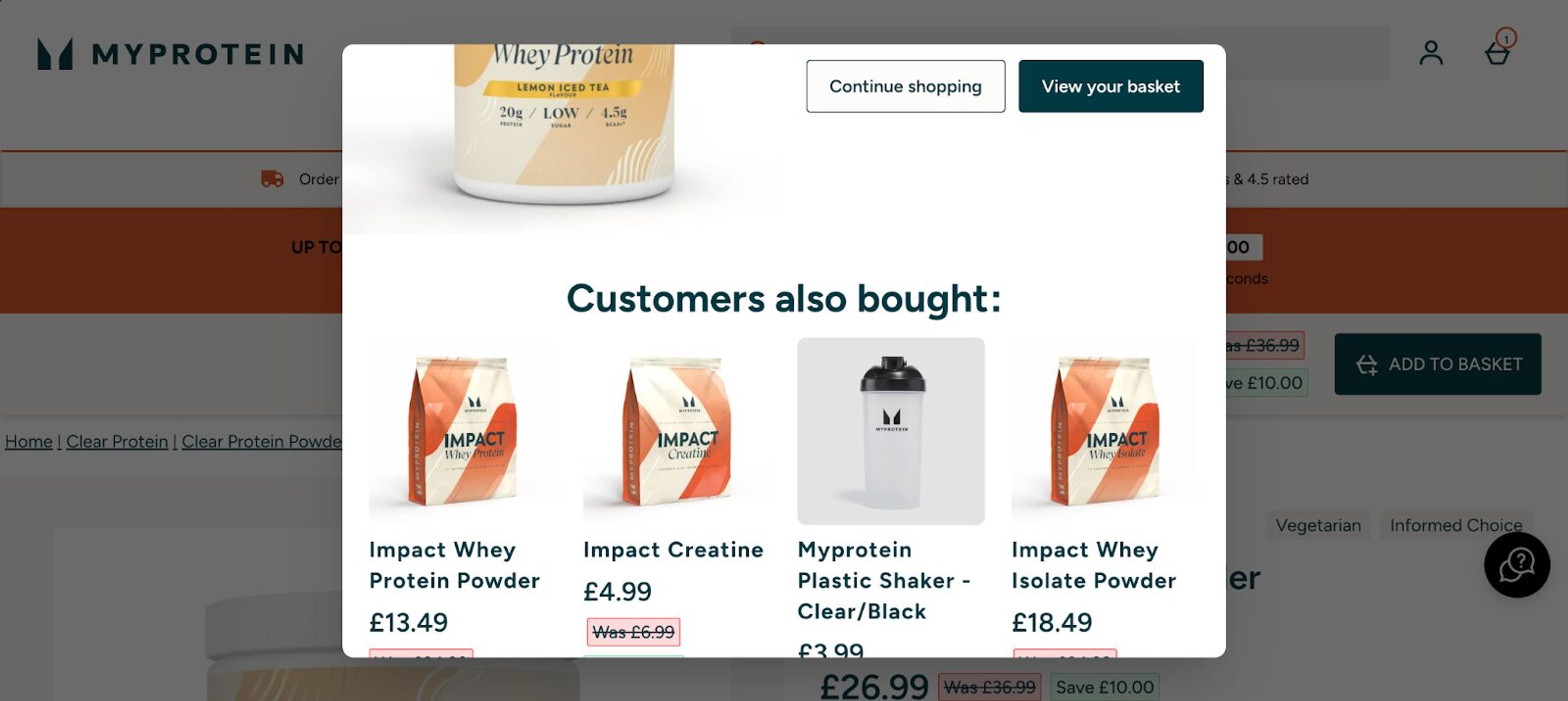 MyProtein types of recommendation customer also bought bar