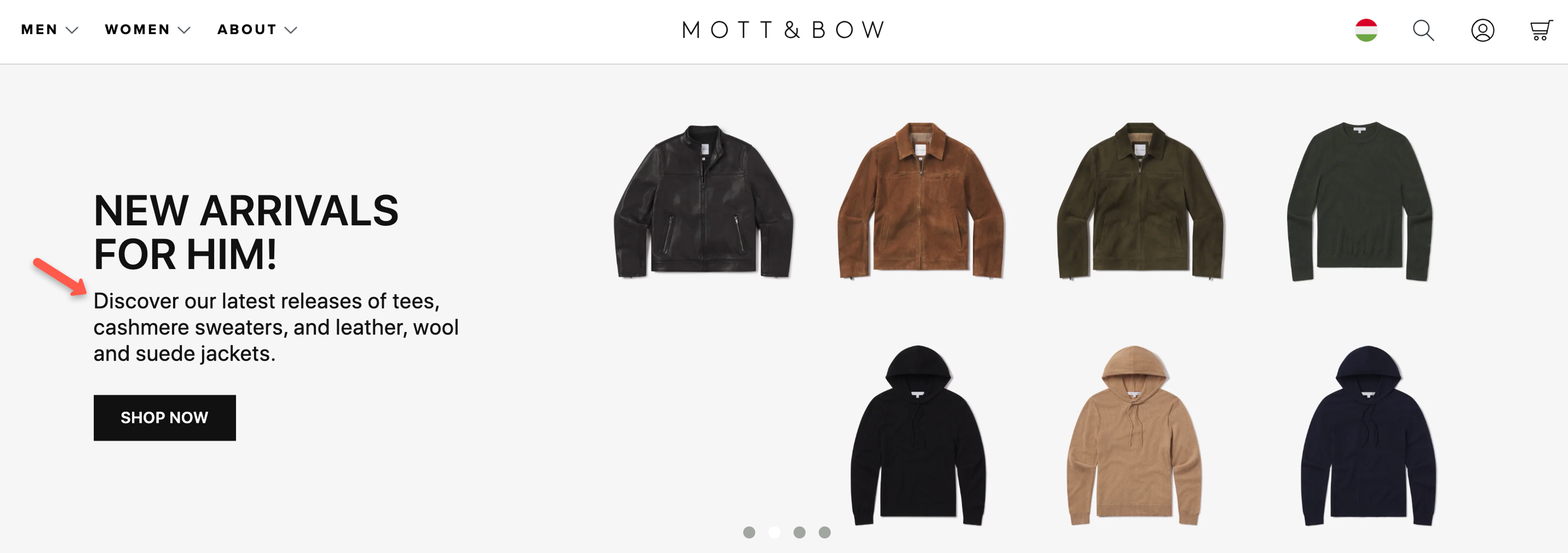 Mott &amp; Bow website example using words that sell