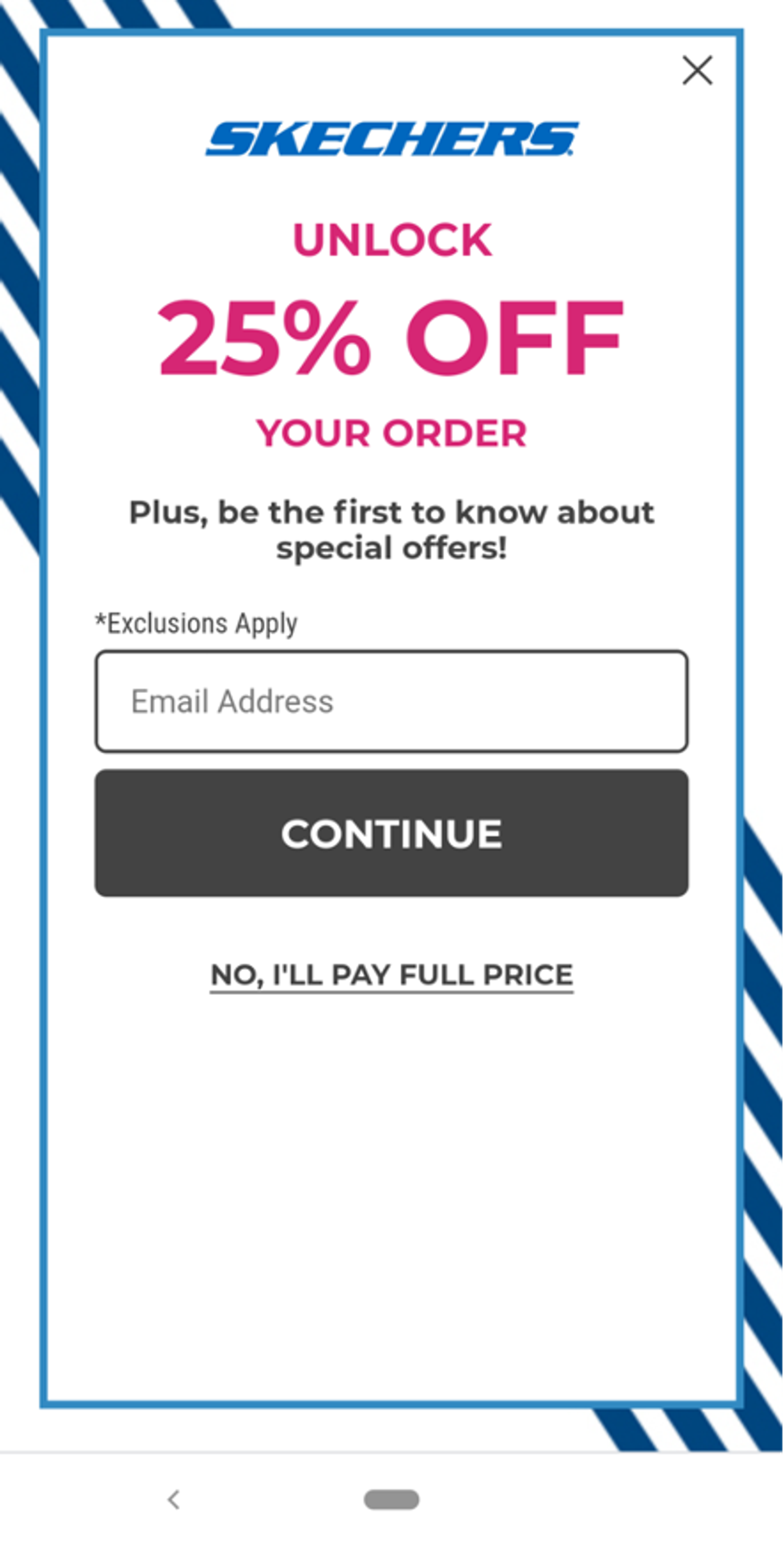 Skechers website with pop-ups