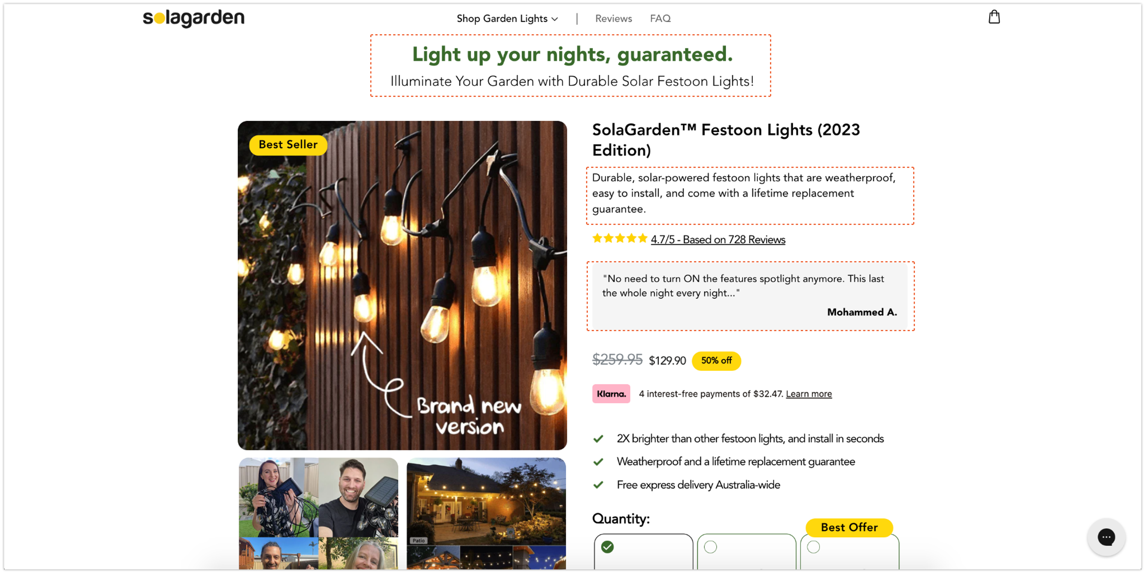 Solagarden's product page optimization