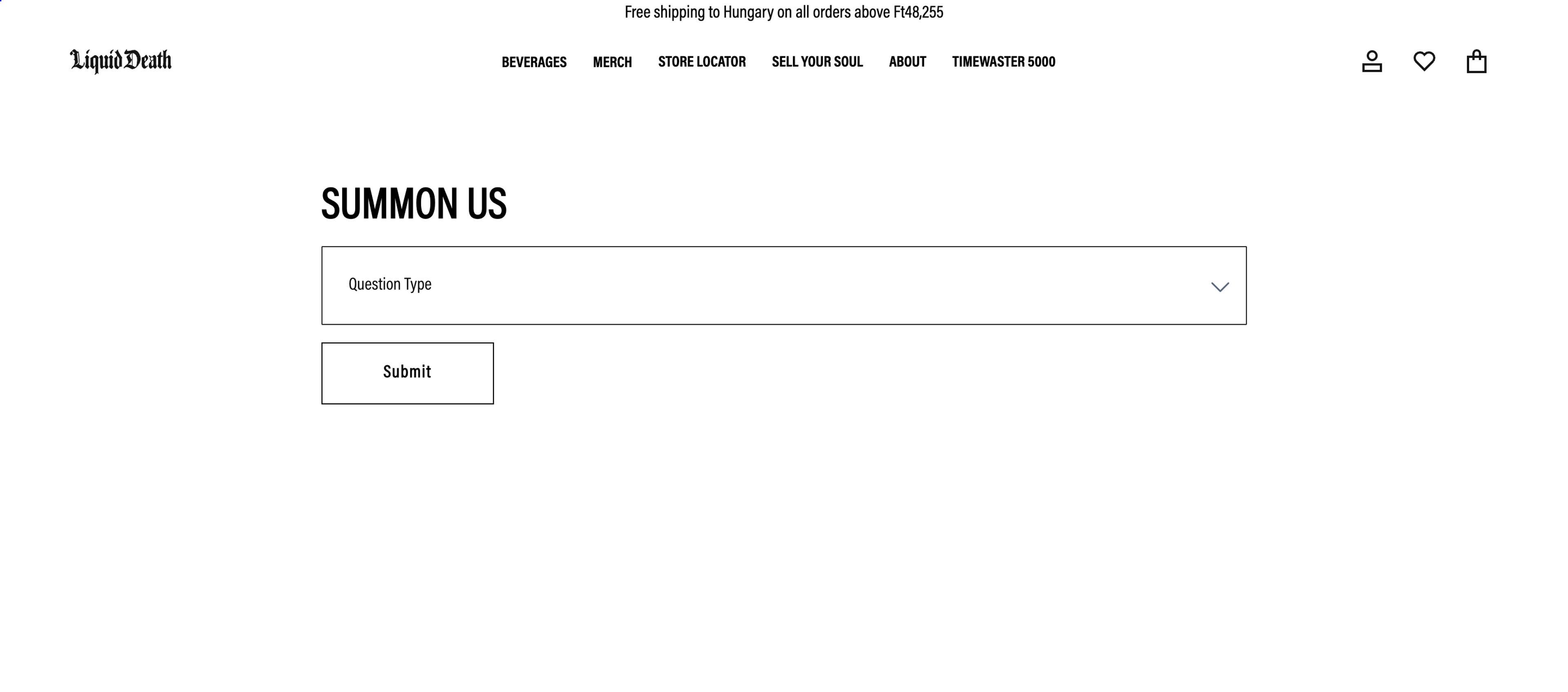 Liquid Death website contact form