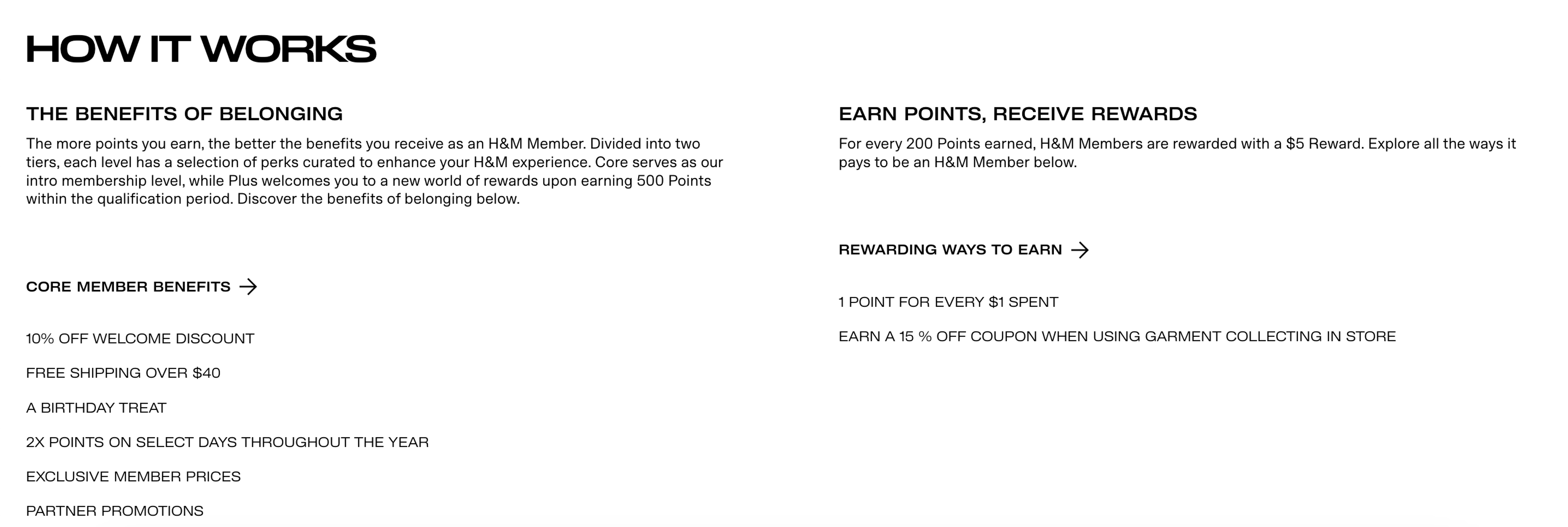 H&amp;M Member loyalty program earn points &amp; redeem points