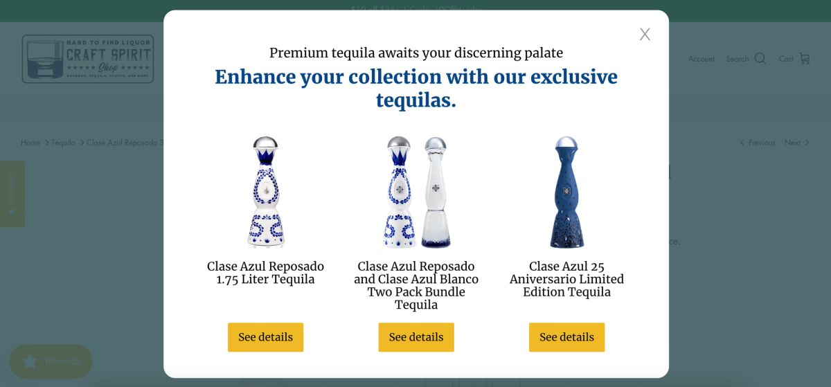 Visitors saw this popup offering tequilas