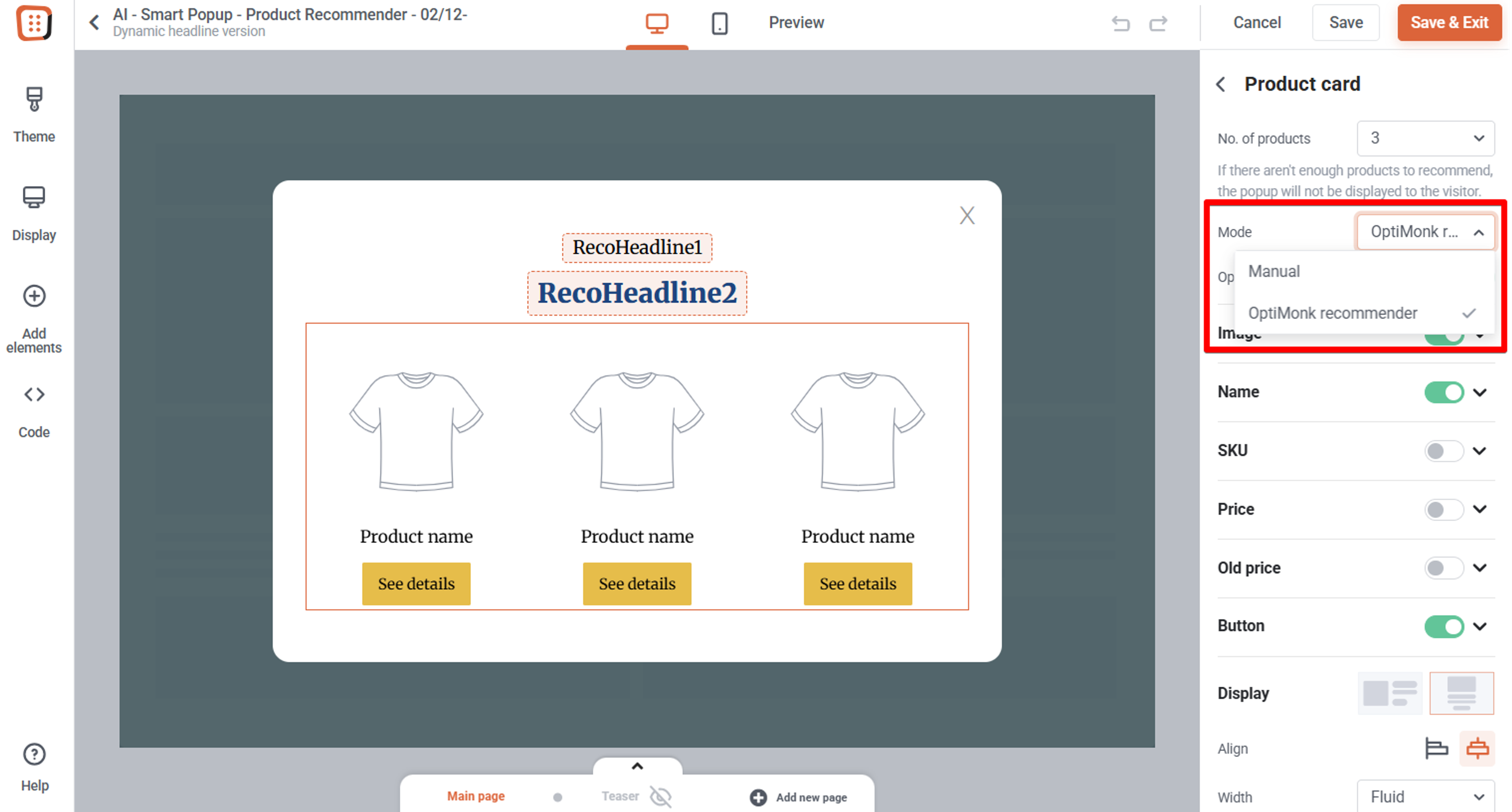 AI product recommendation in OptiMonk