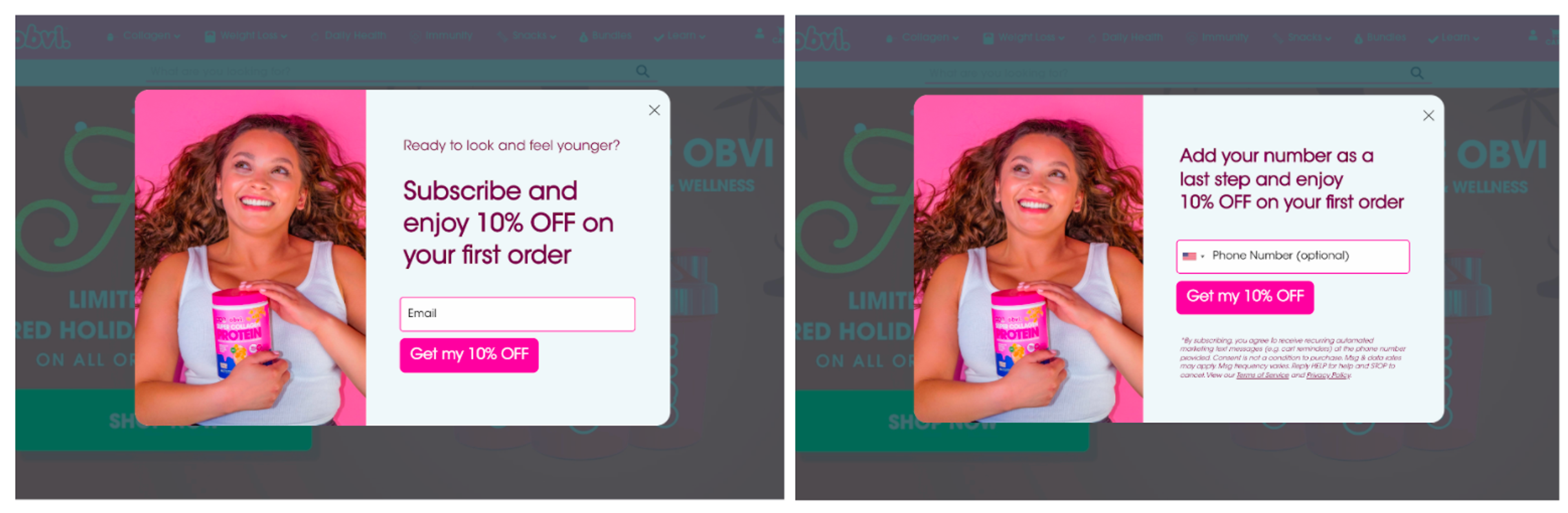 Obvi lead capture popup