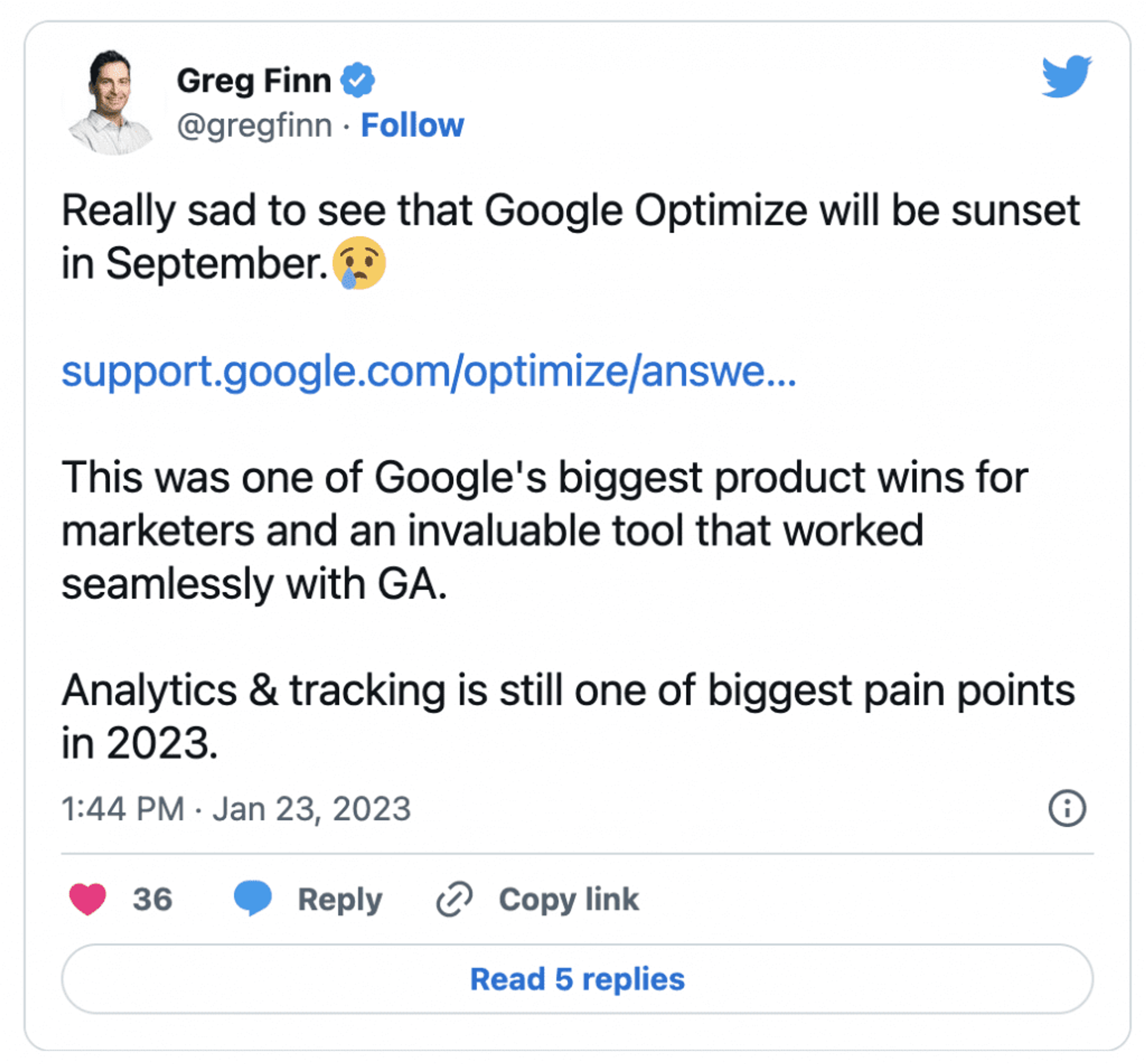 Reactions from customers to the Google Optimize news