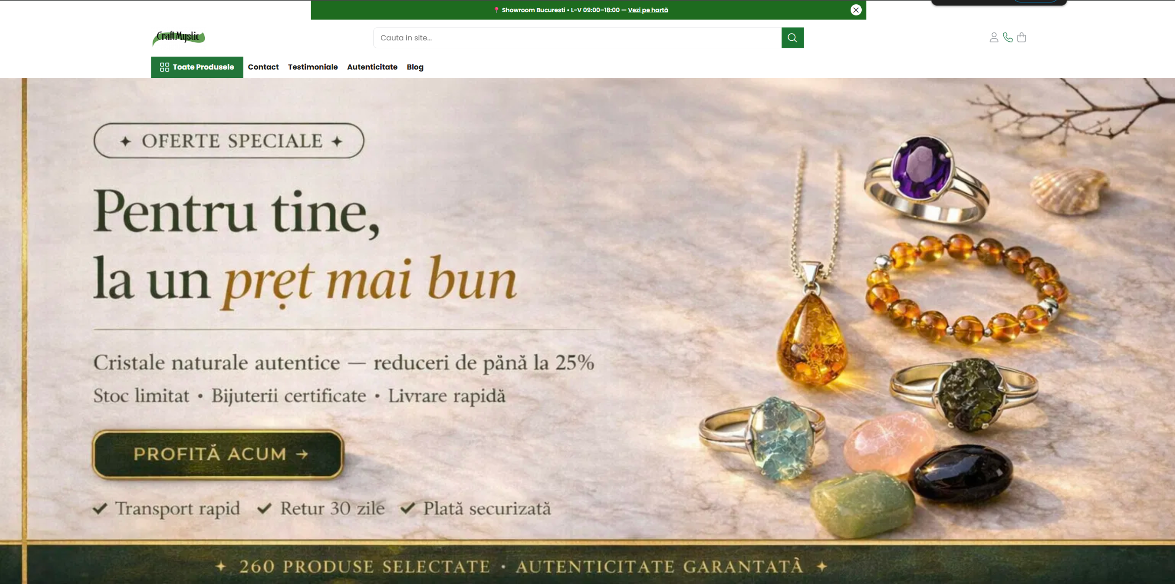 CraftMystic store homepage and banner