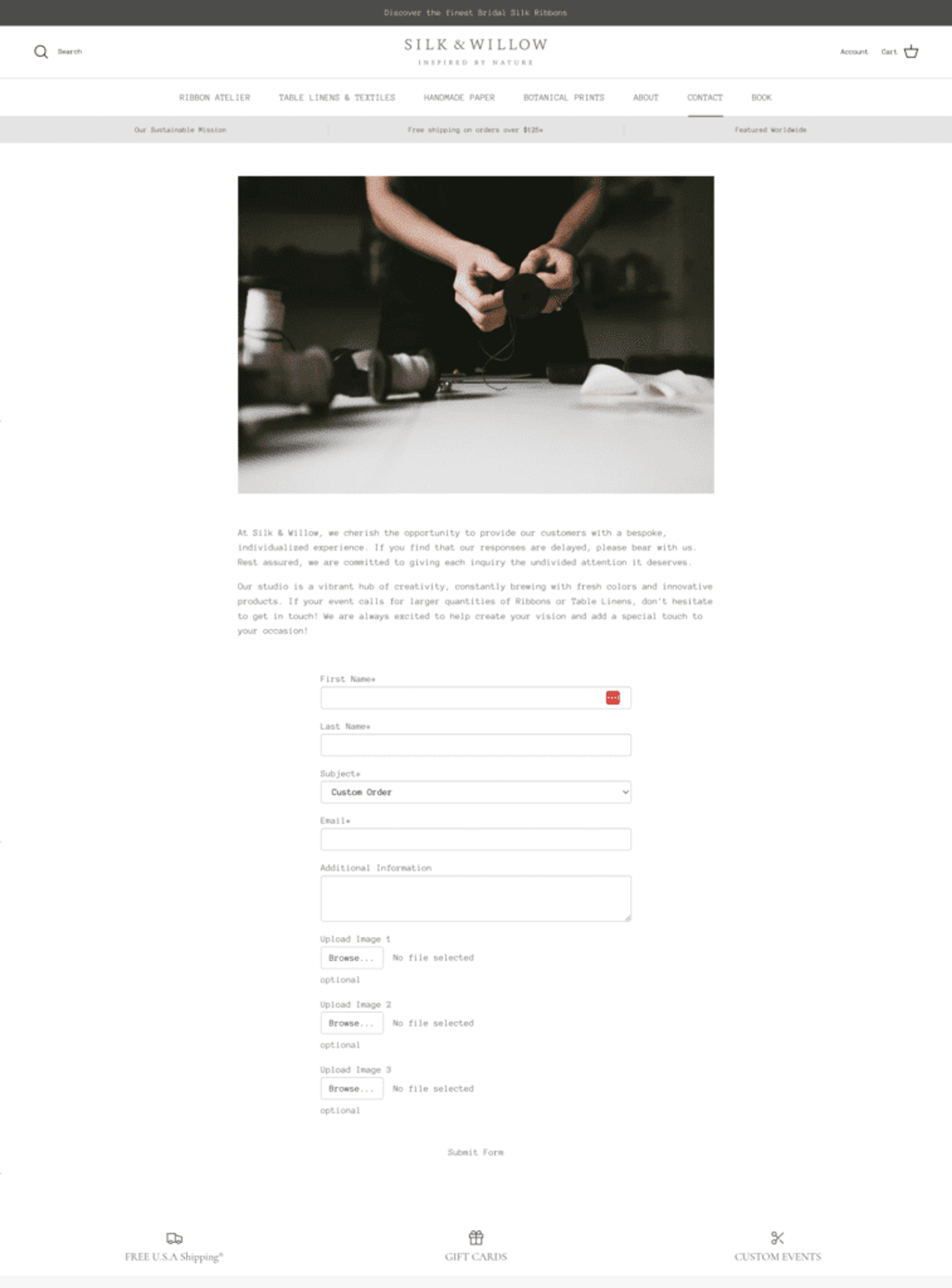 Silk and willow website contact form