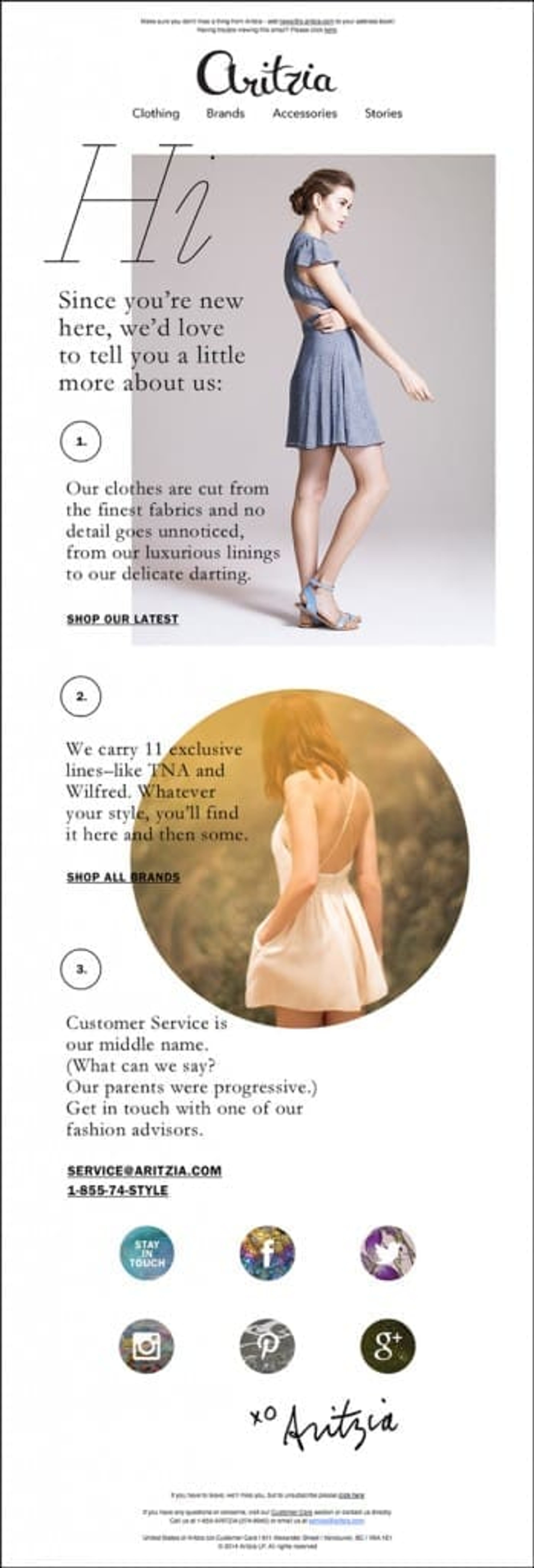 Welcome email highlighting the benefits of shopping with the brand