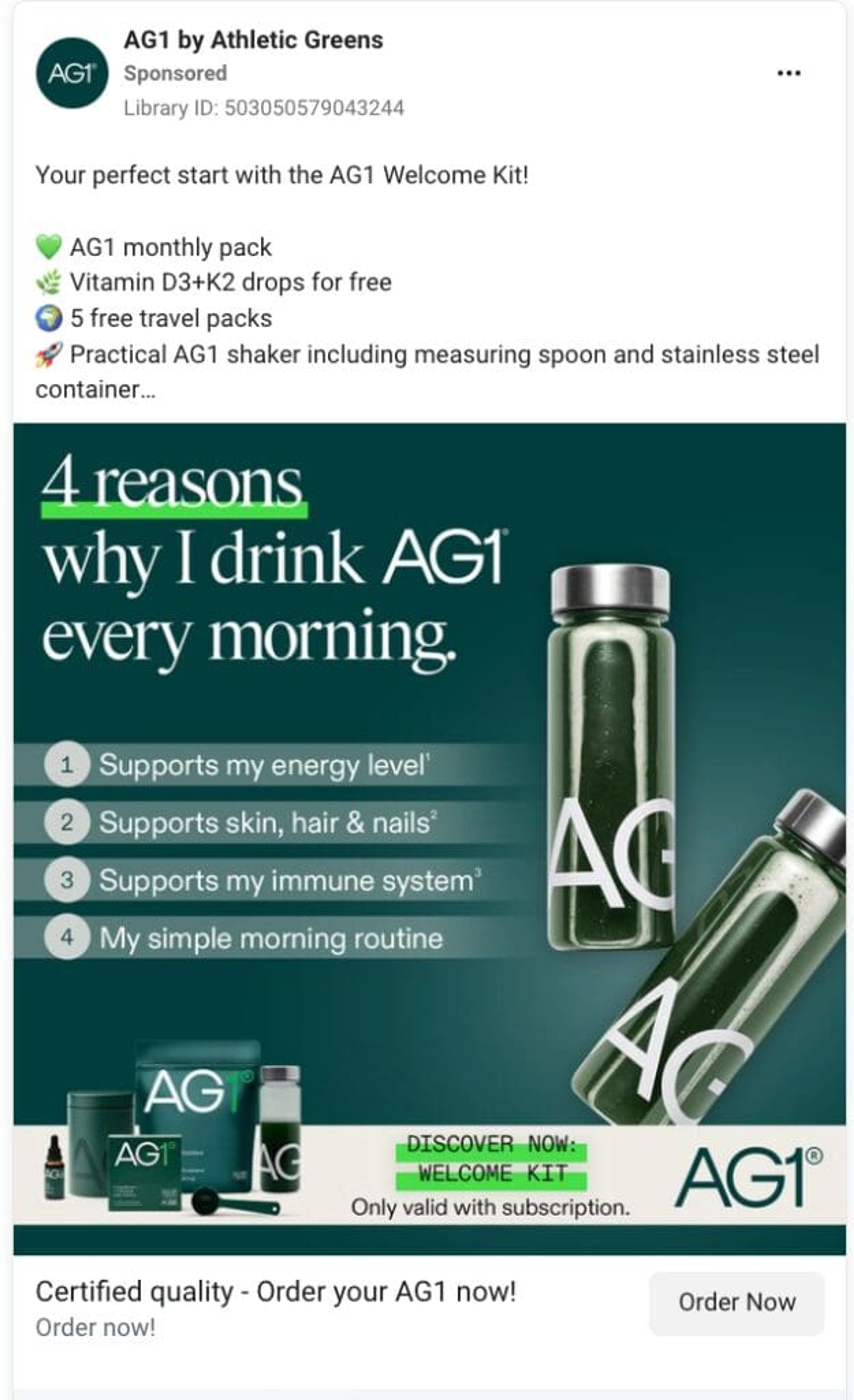 AG1 Facebook ad