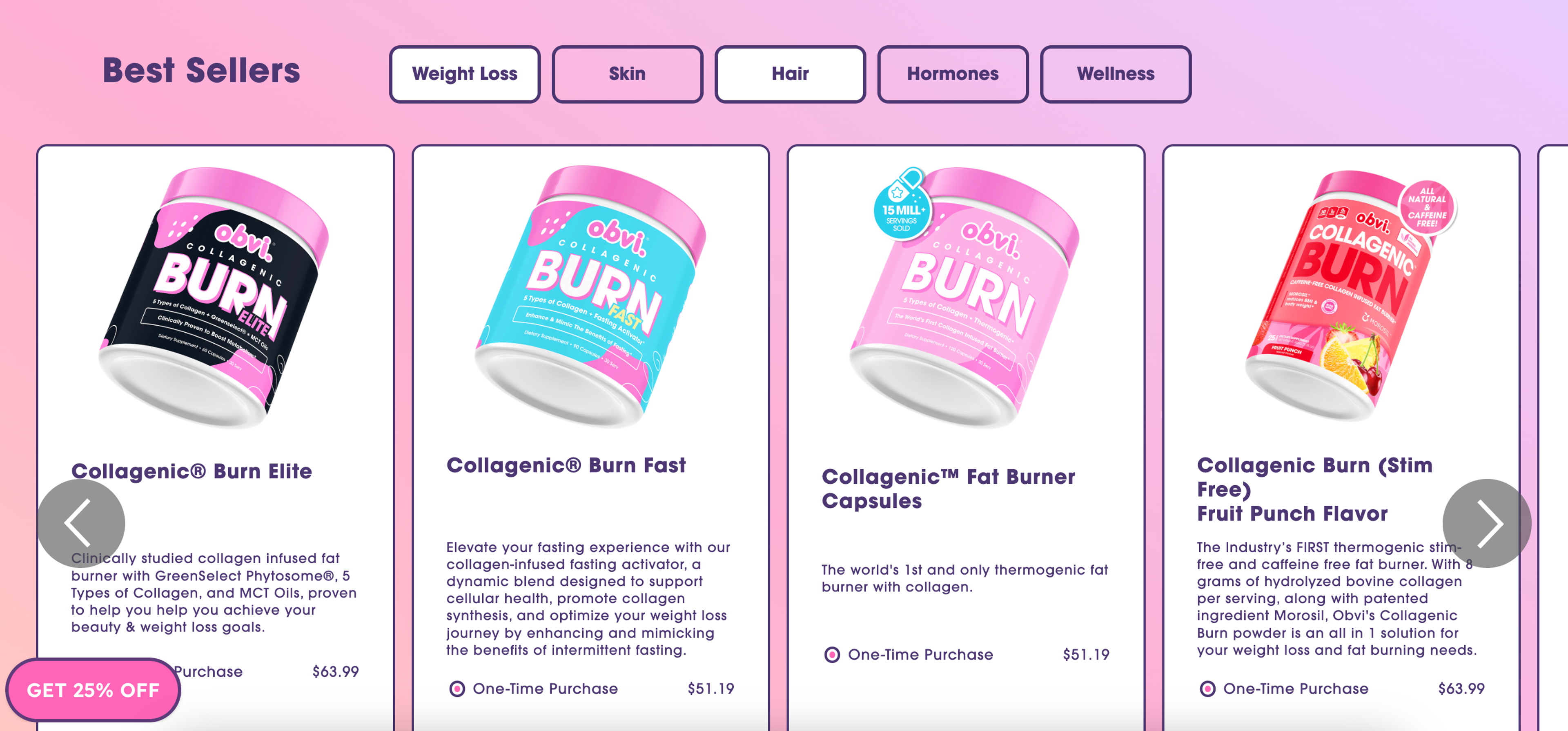 Obvi product recommendations