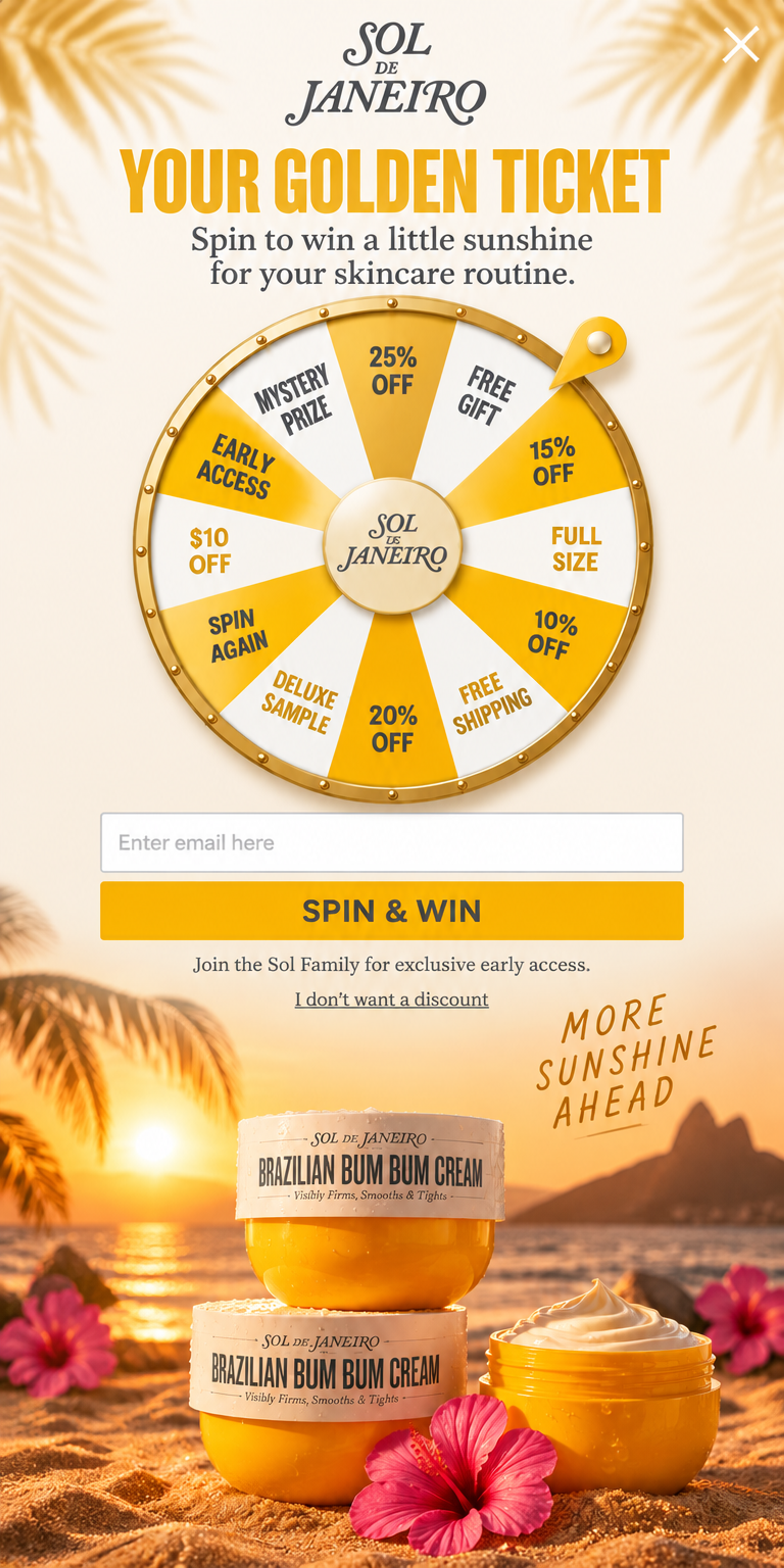 Mobile version of the Golden Hour Glow popup designed for Sol de Janeiro