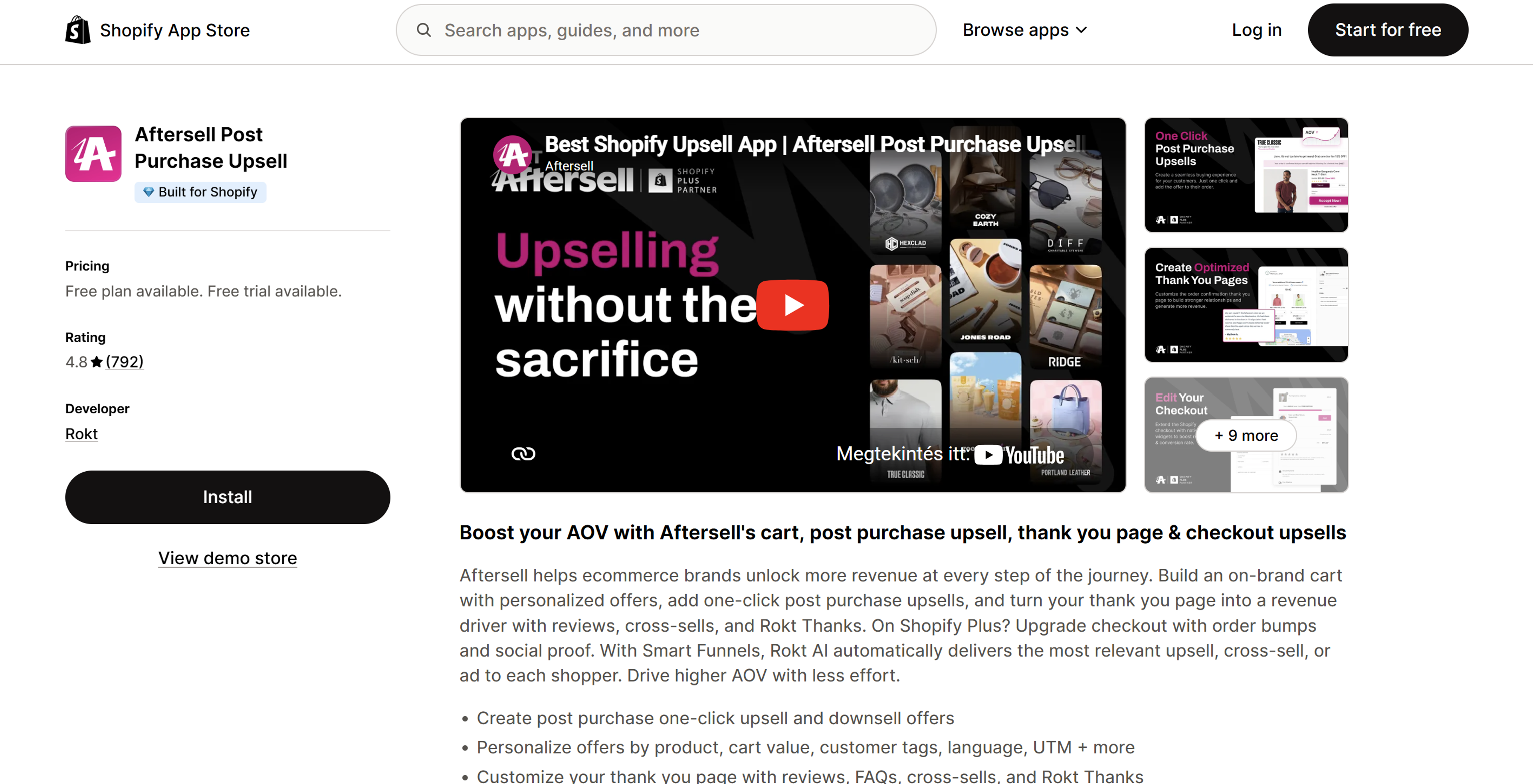 Aftersell post-purchase upsell app for Shopify