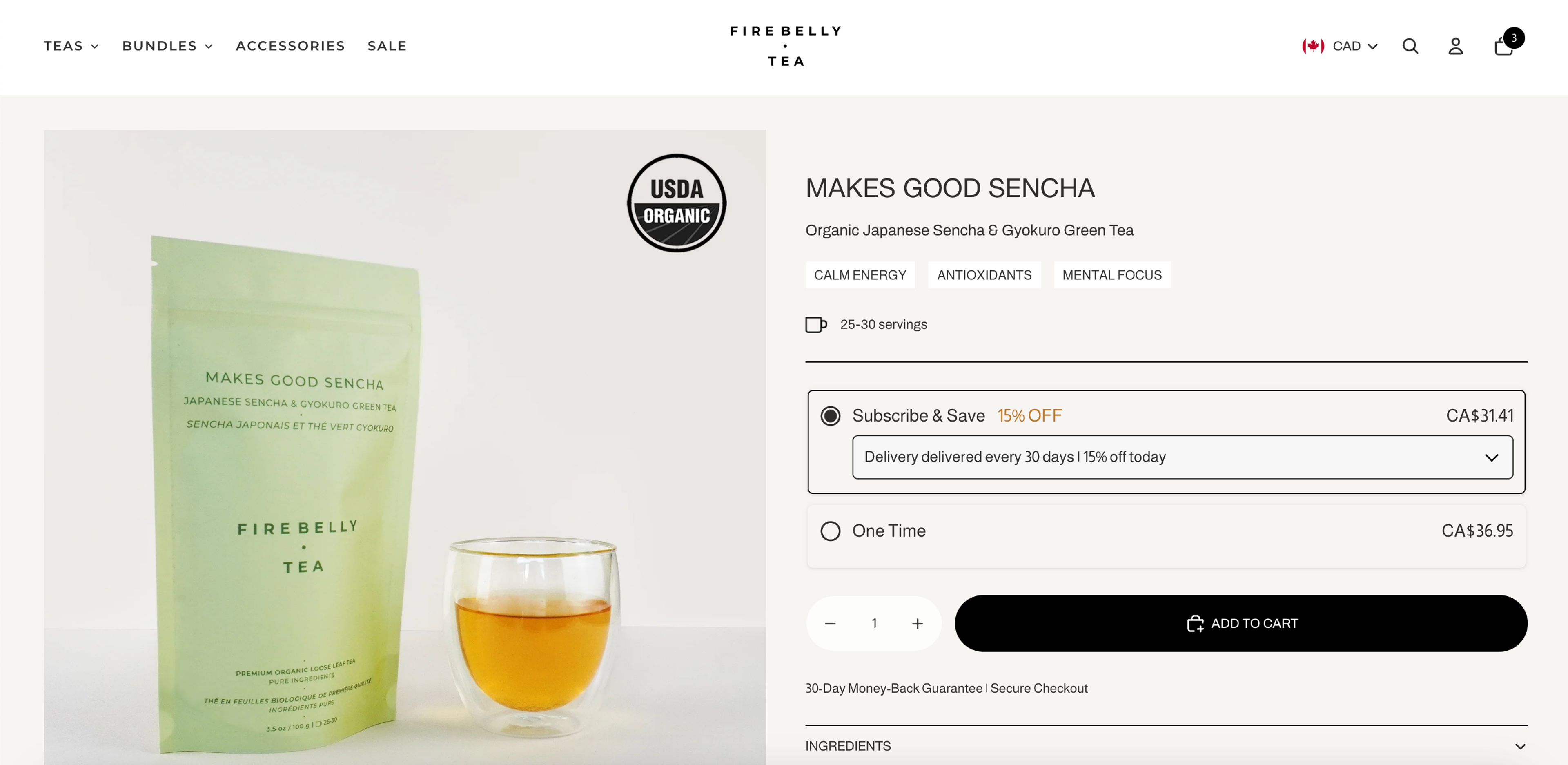 Firebelly Tea product page, which is cleverly structured