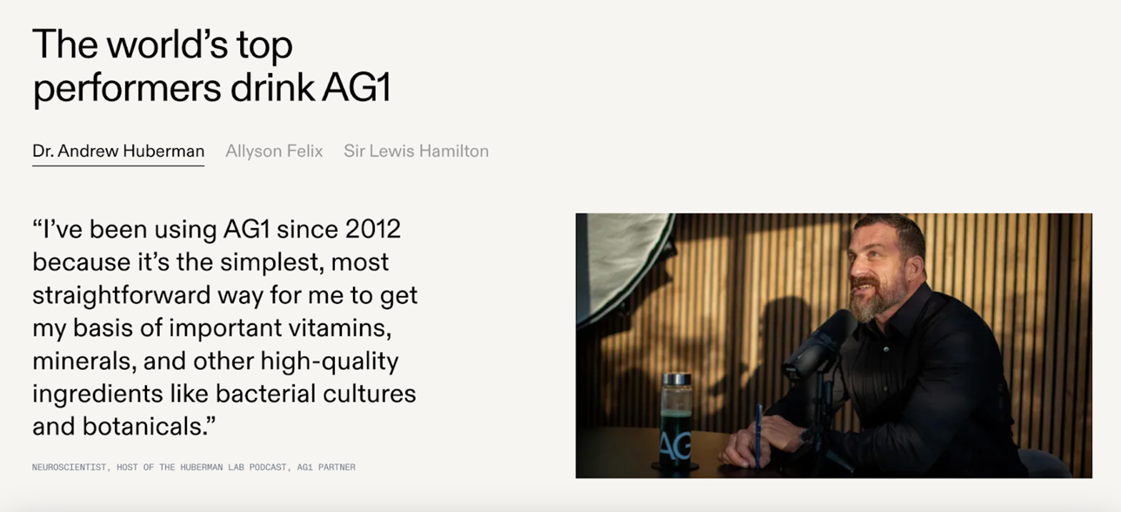 Dr. Andrew Huberman about AG1