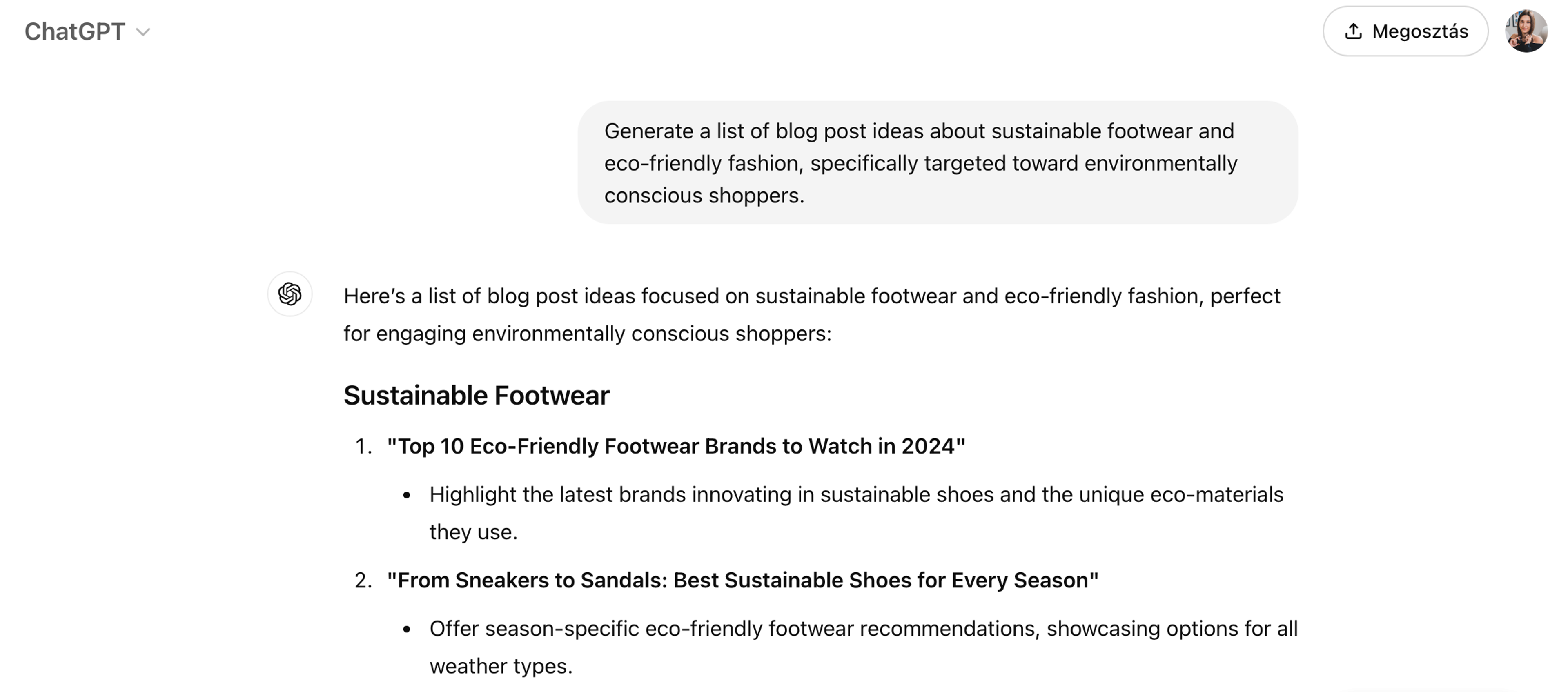 ChatGPT marketing prompt example