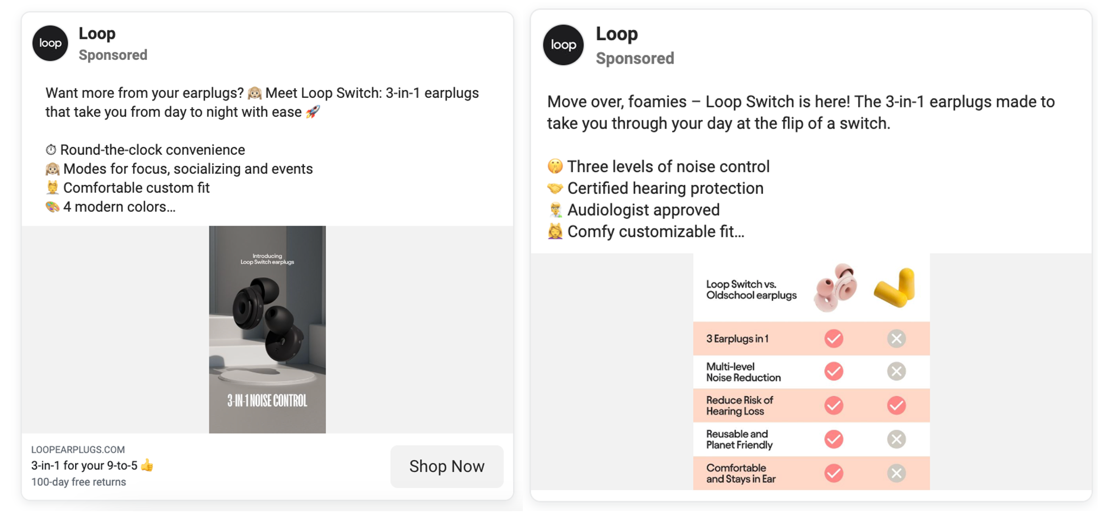 Loop Earplugs Facebook ads