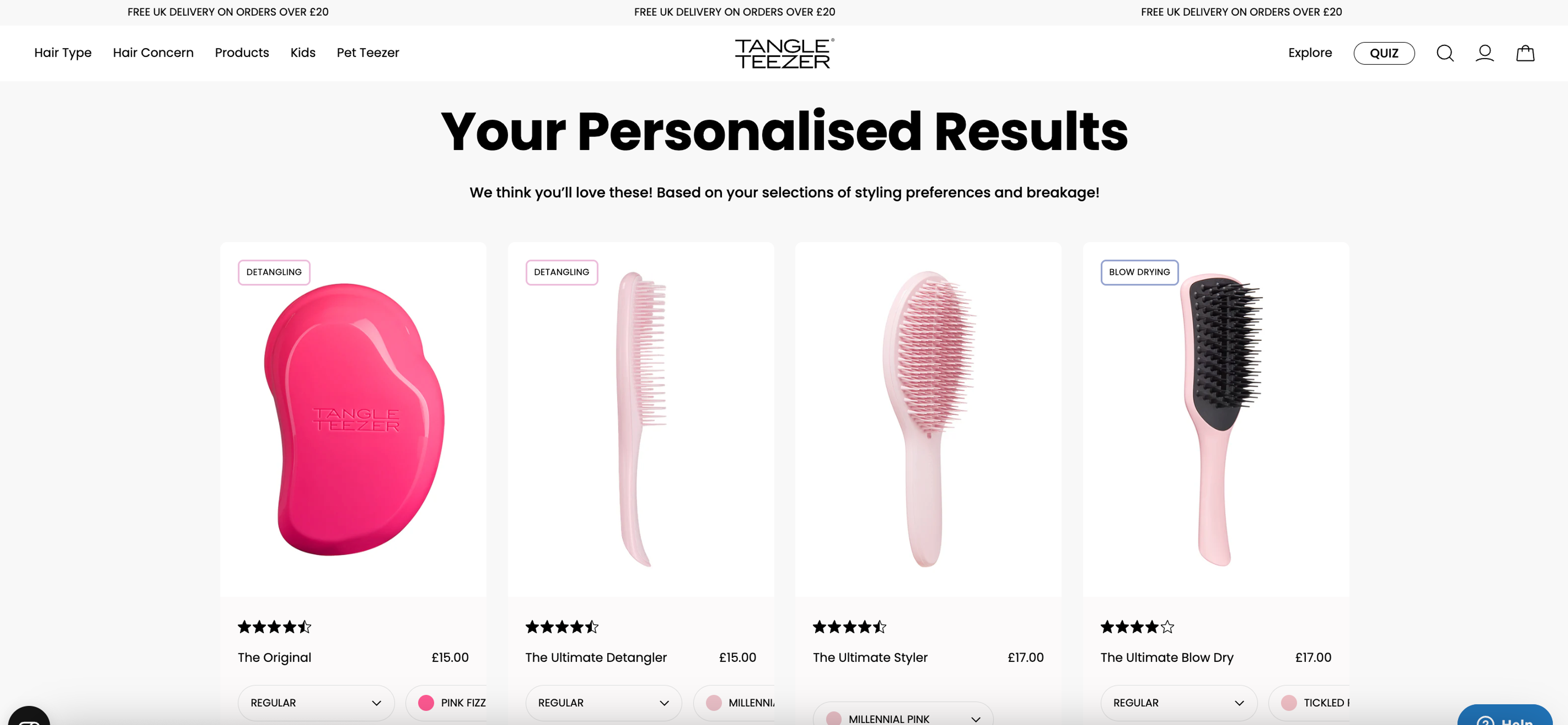 Personalized recommendation after the quiz