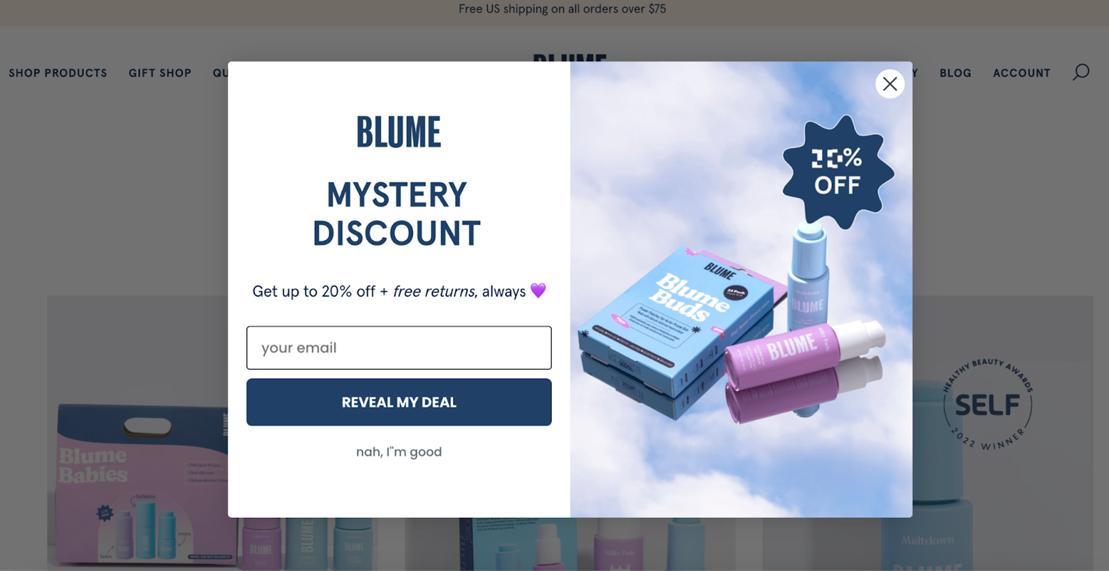 Blume adds a sense of mystery to their sign up page for catch potential users.