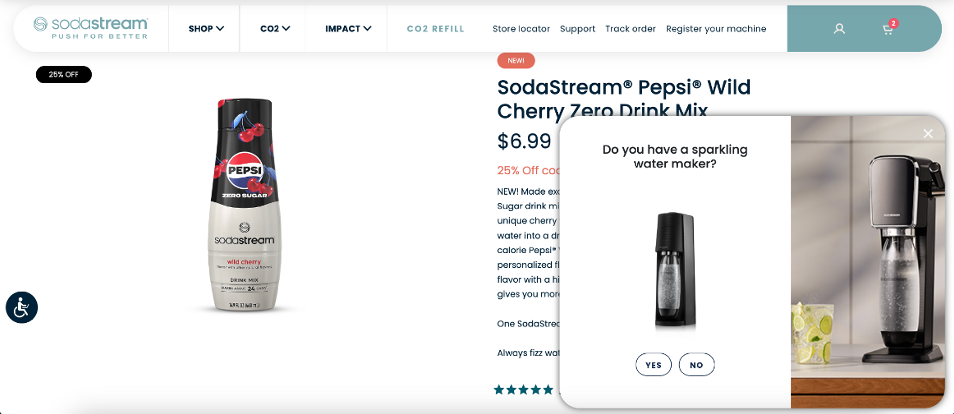 SodaStream sidemessage on the product page