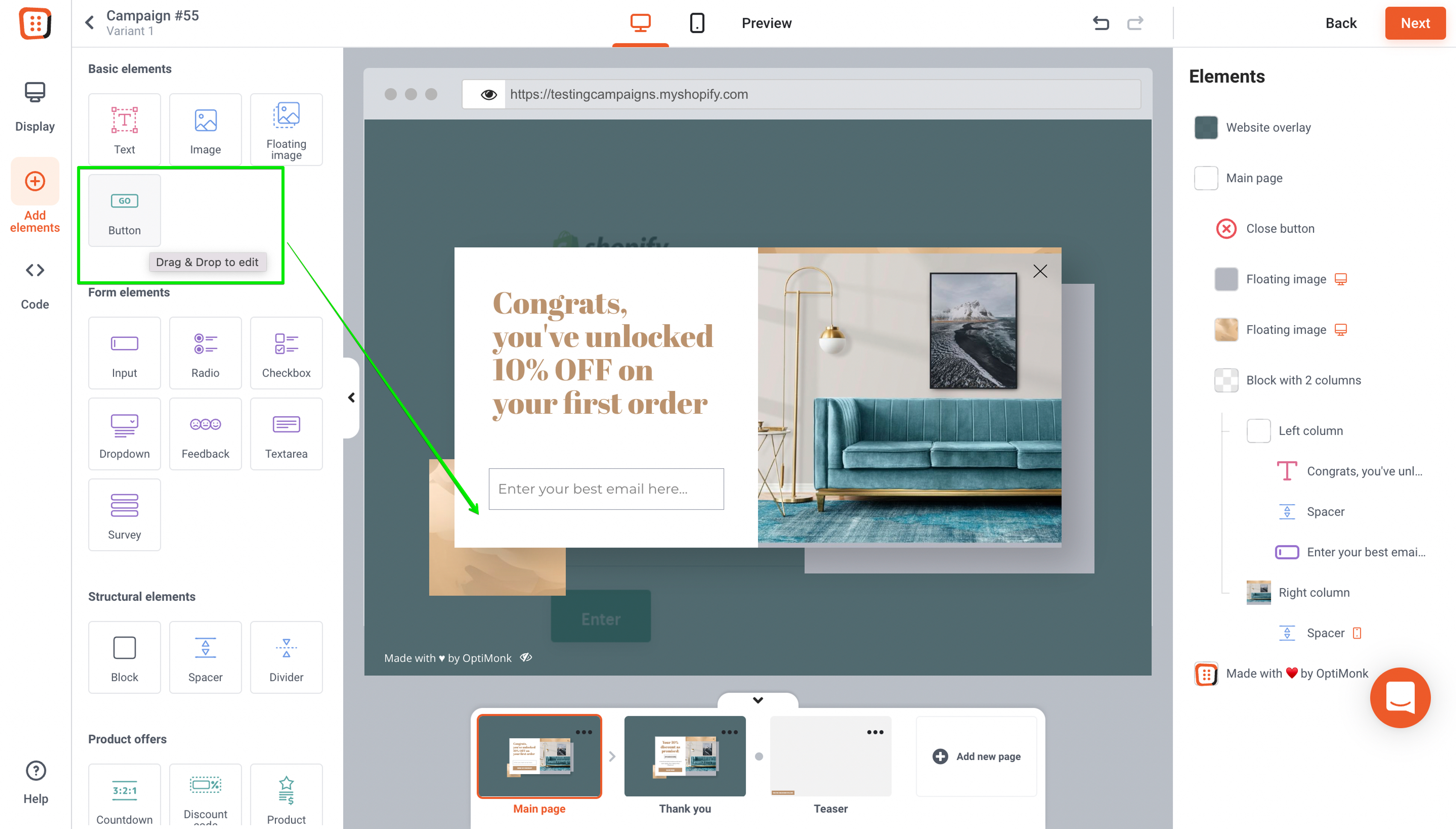 OptiMonk's user-friendly editor