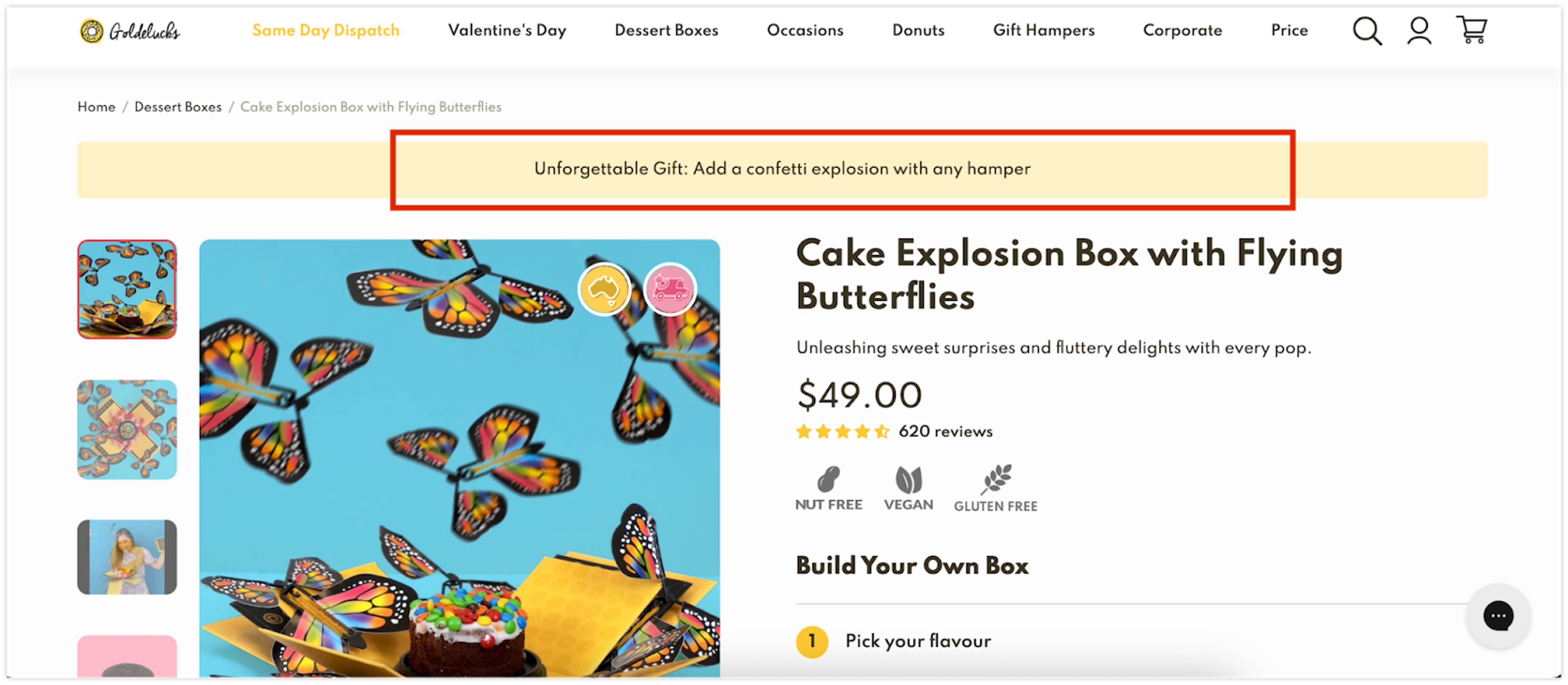 Goldelucks implemented a Dynamic Content website bar on their product pages to convey more information.