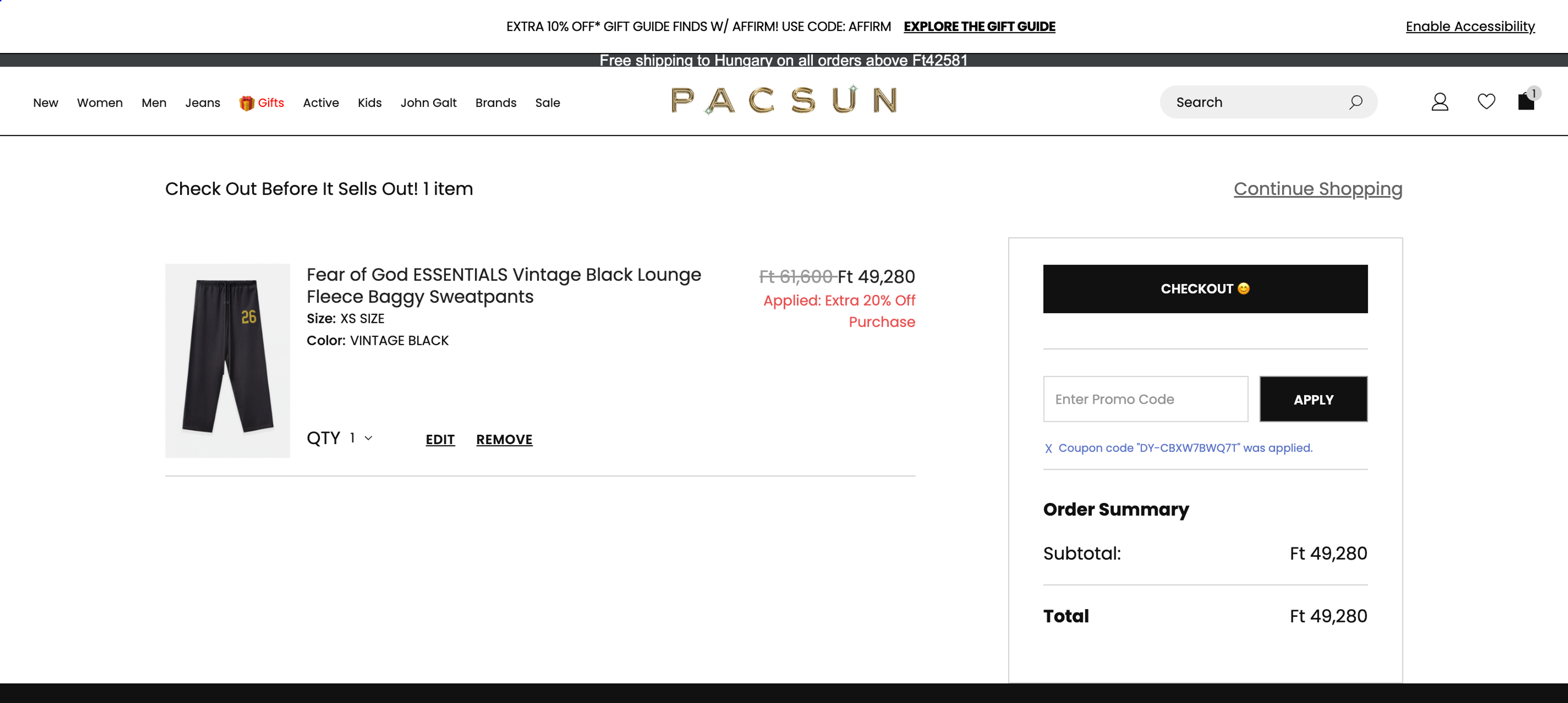 Pacsun cart page