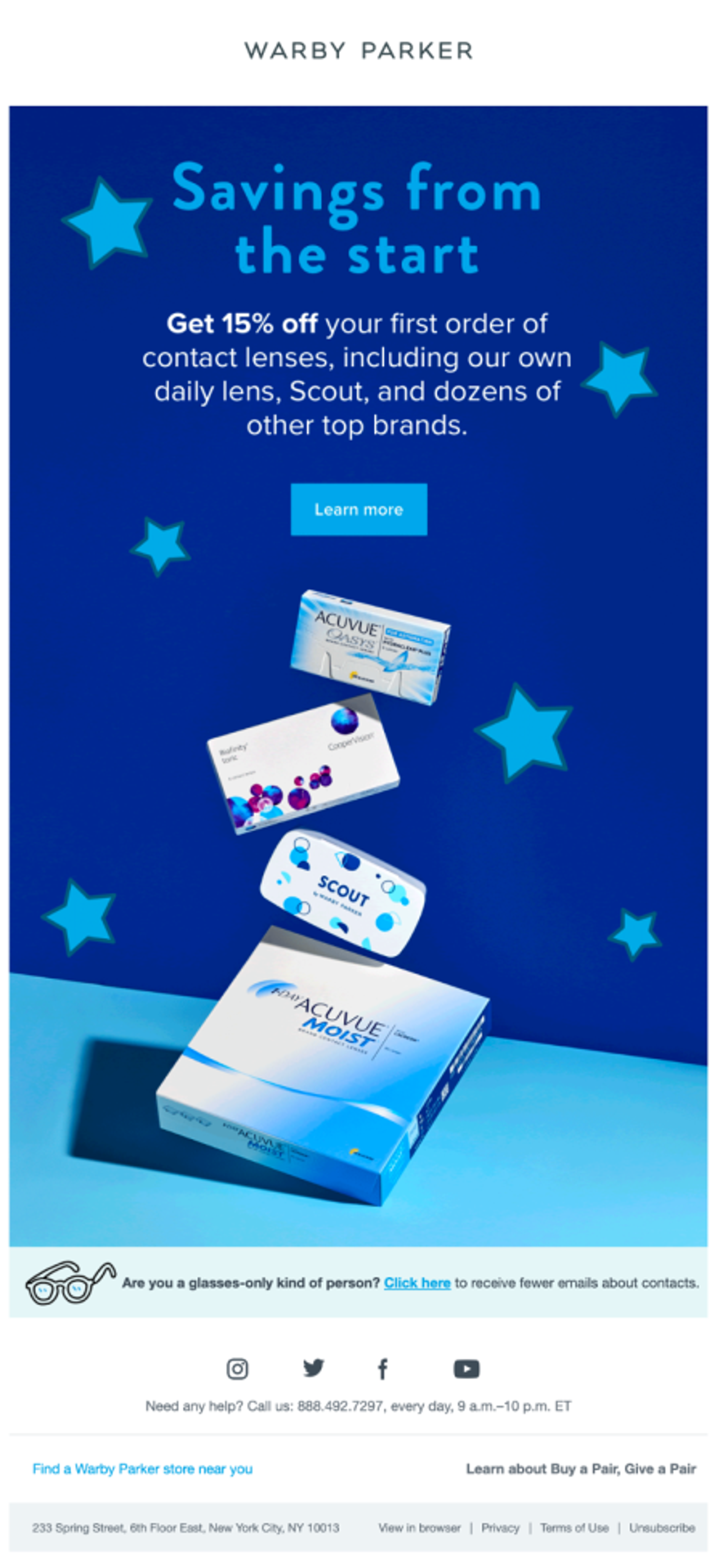 Warby Parker newsletter offering special coupons