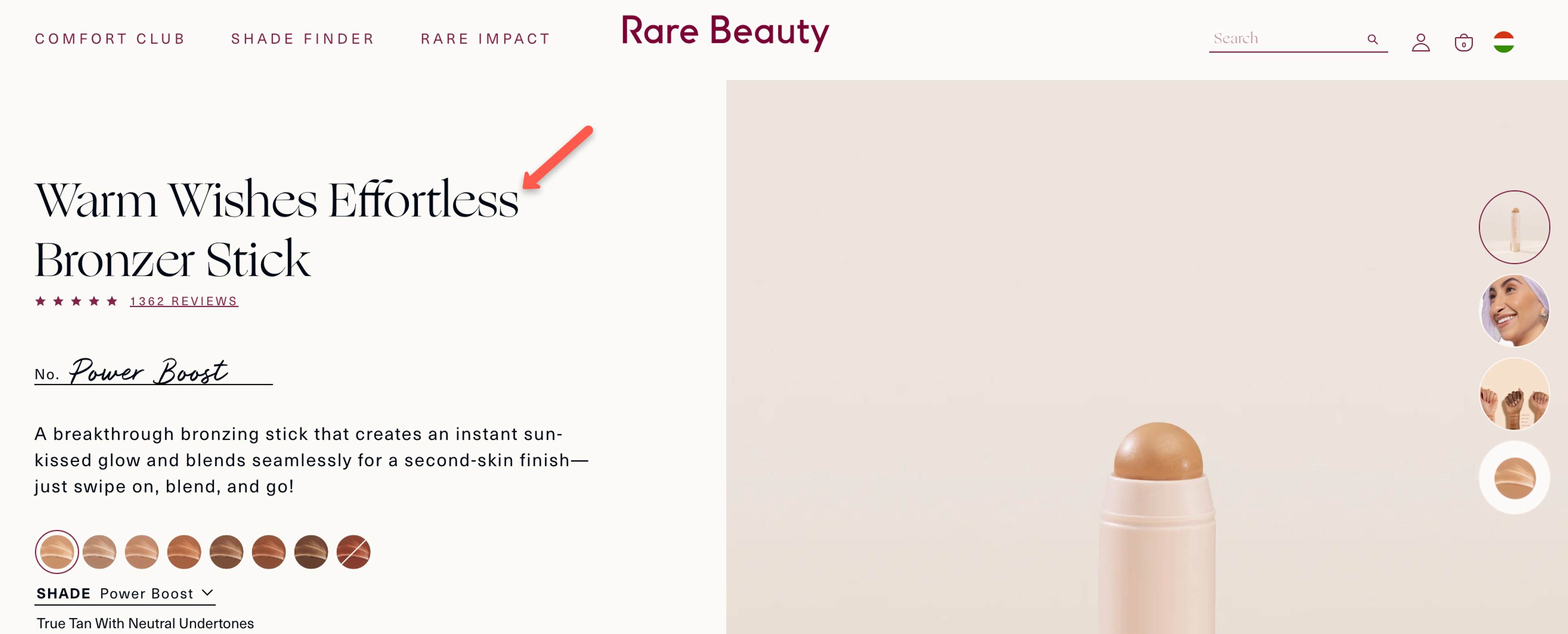 Rare Beauty website example using power words
