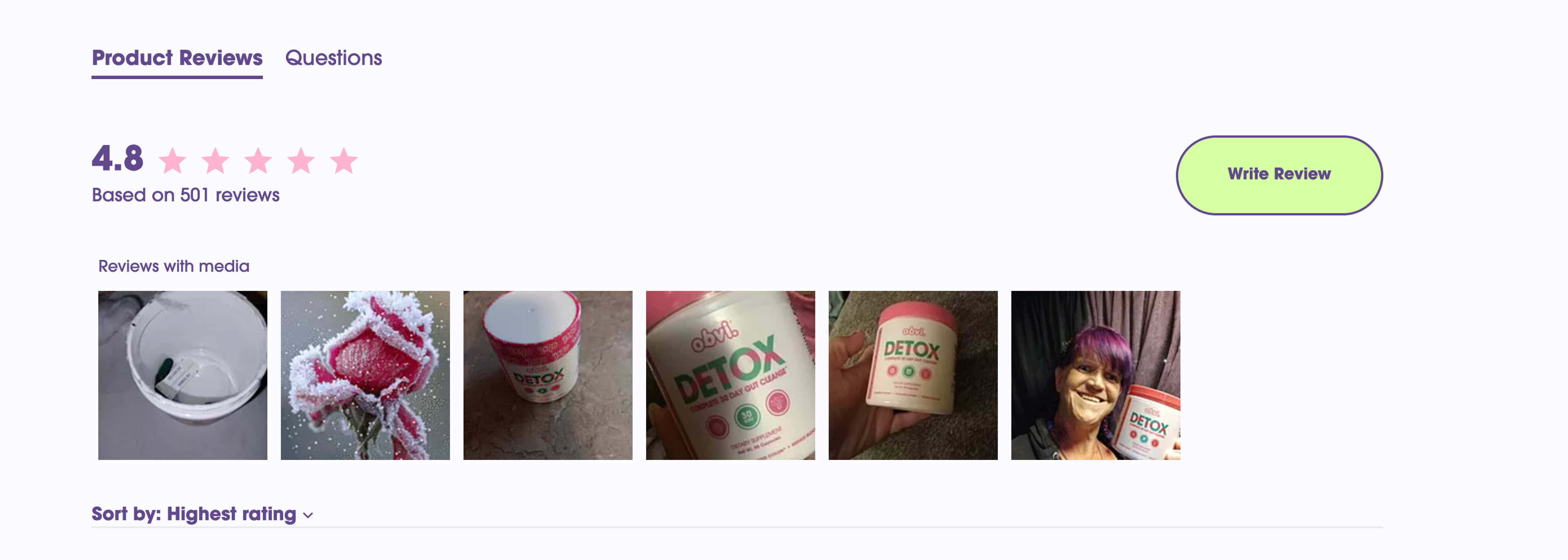 Obvi product page user generated content