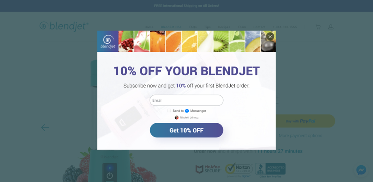 BlendJet popup