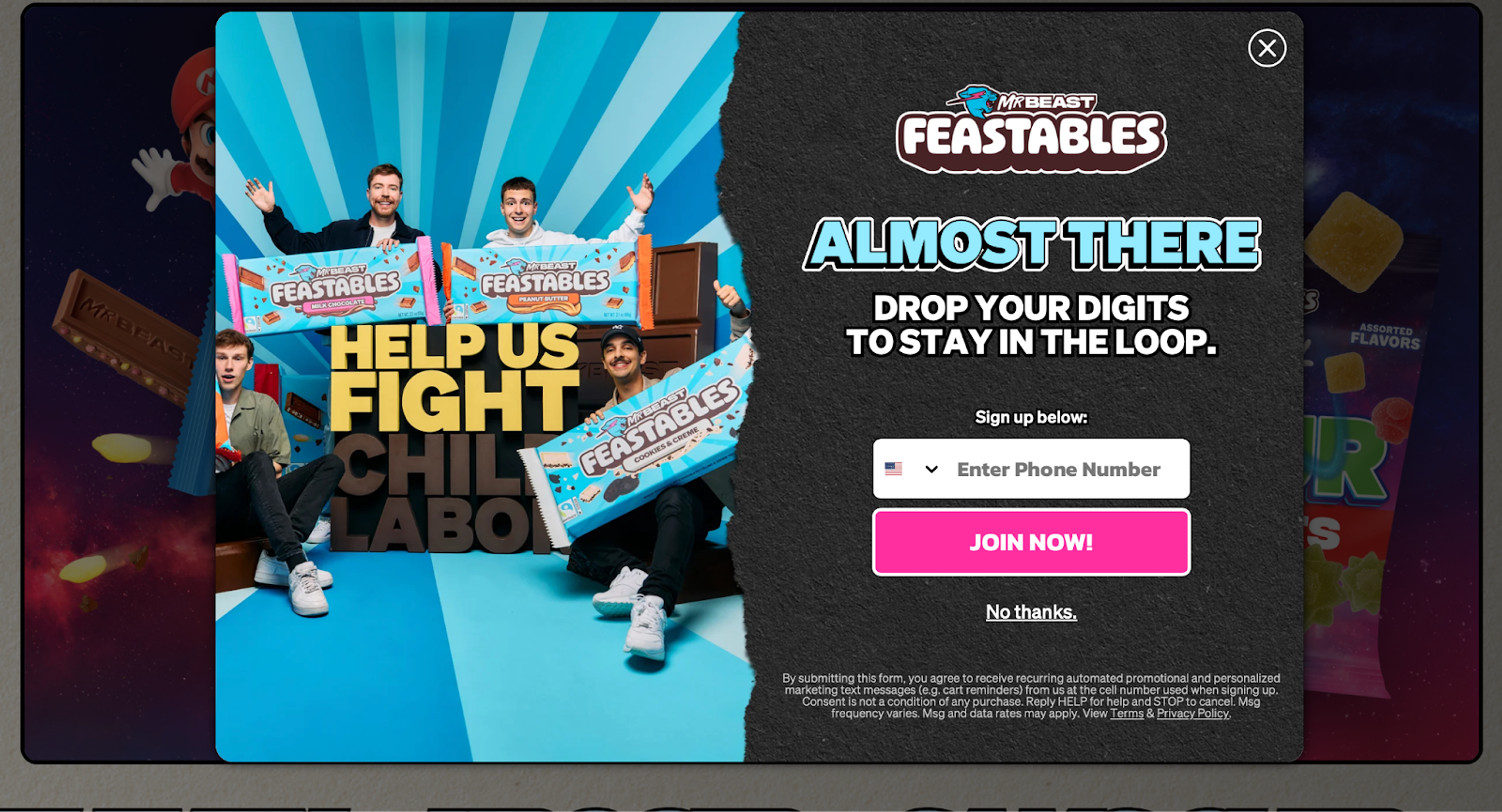 Multi-step popup from Feastables