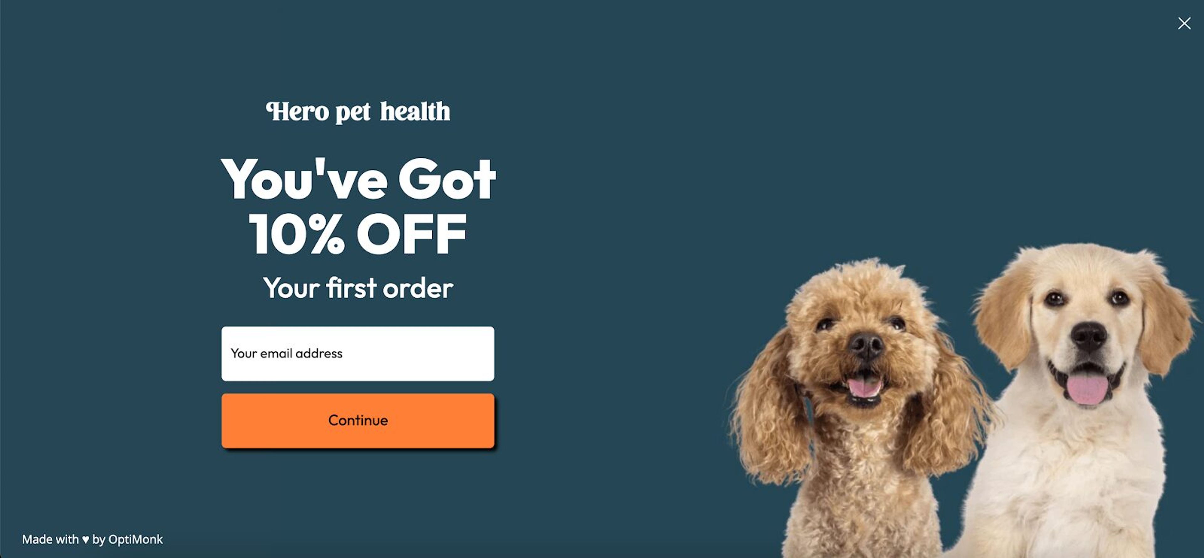 Hero Pet Health's sign up page design is vibrant and irresistable, and ask for only essential information.