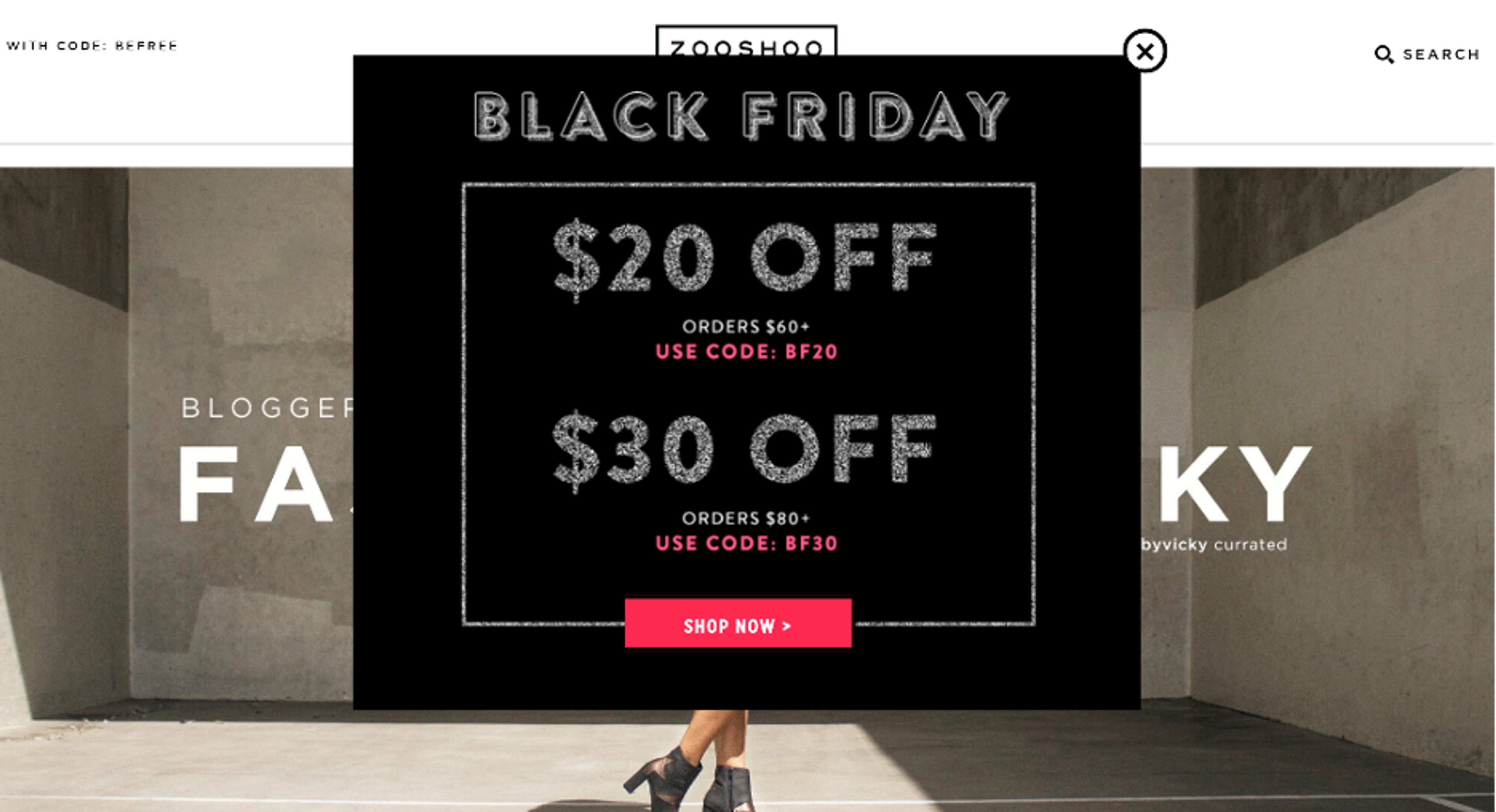 ZooShoo Black Friday popup with tiered discounts based on spending.