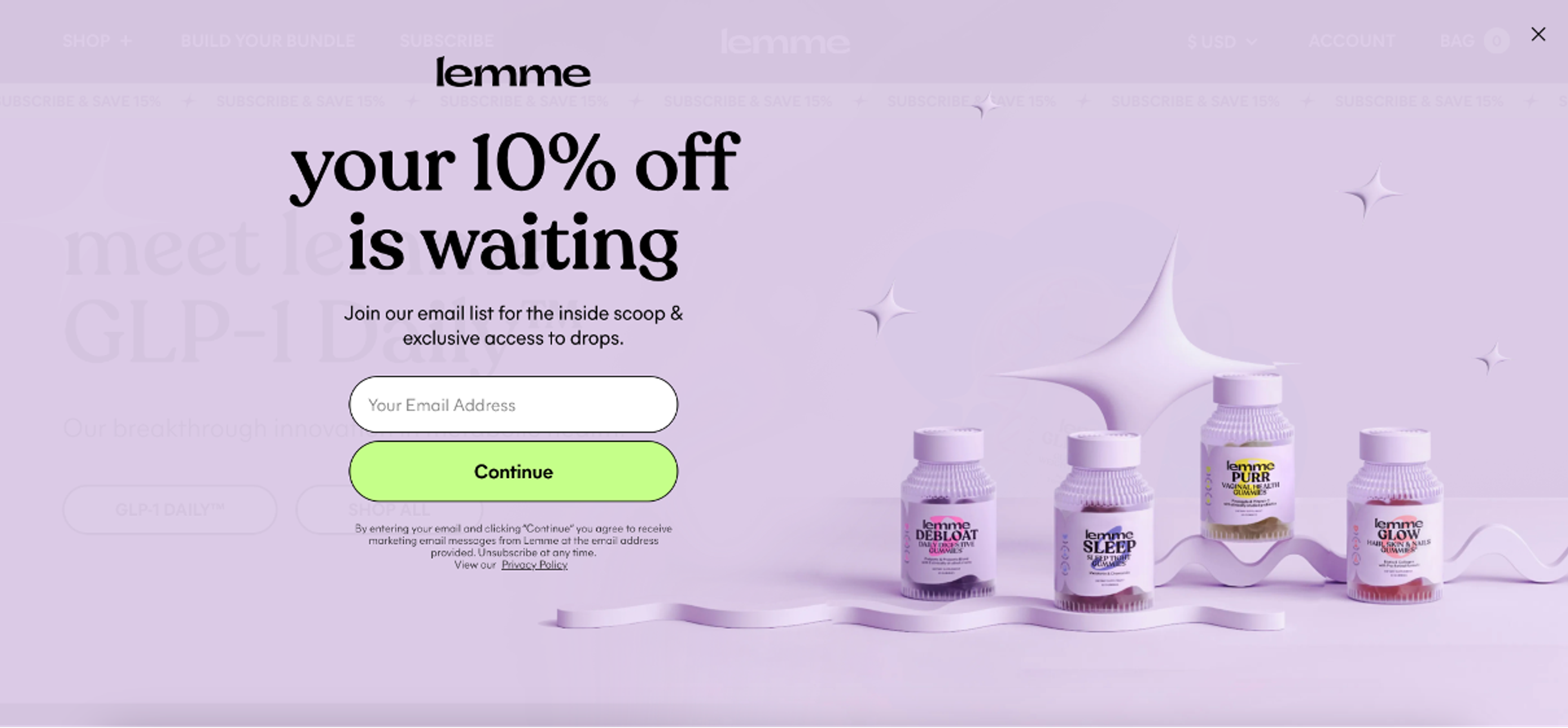 Lemme website popup first step asking for email