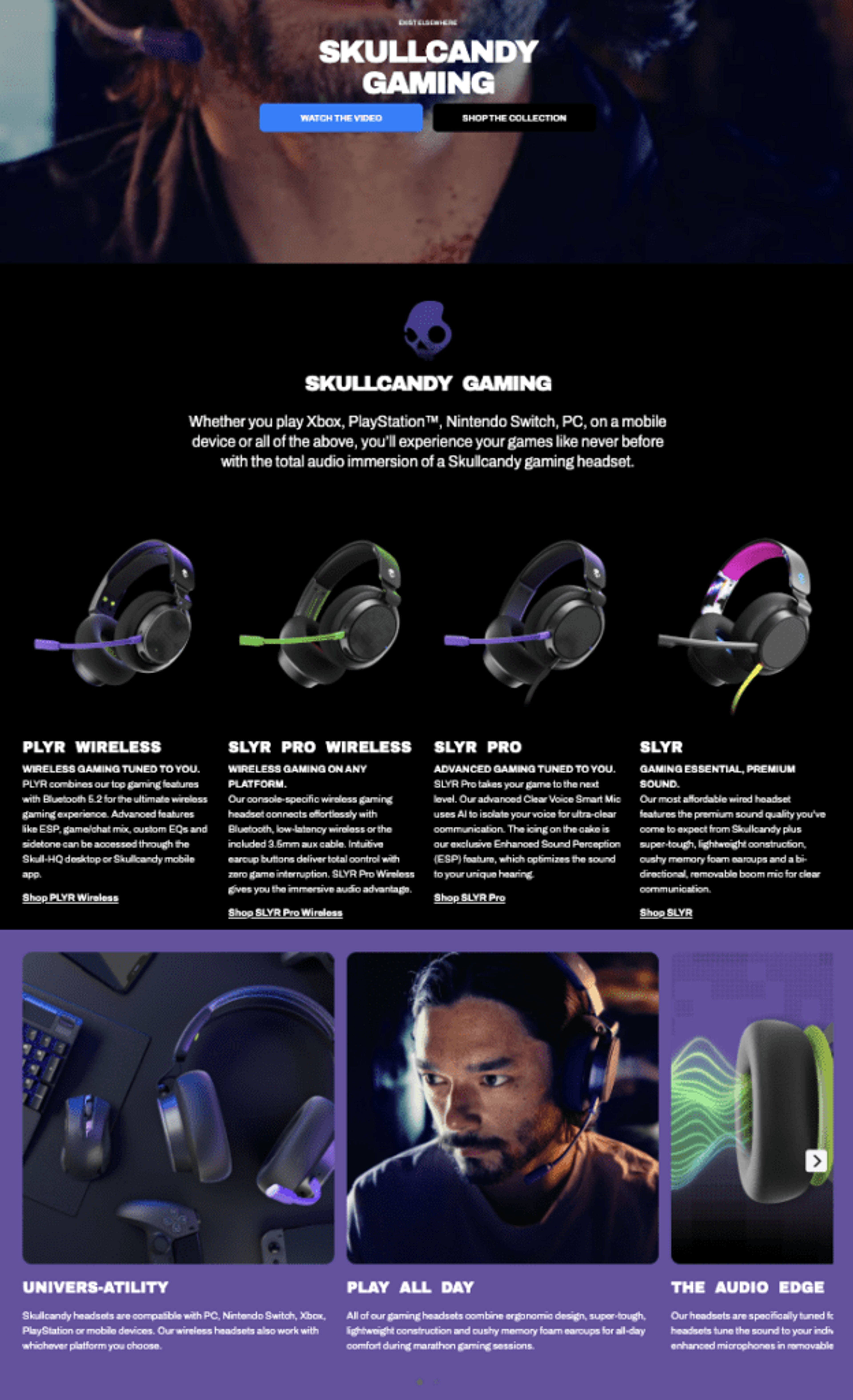 Skullcandy gamer headset page