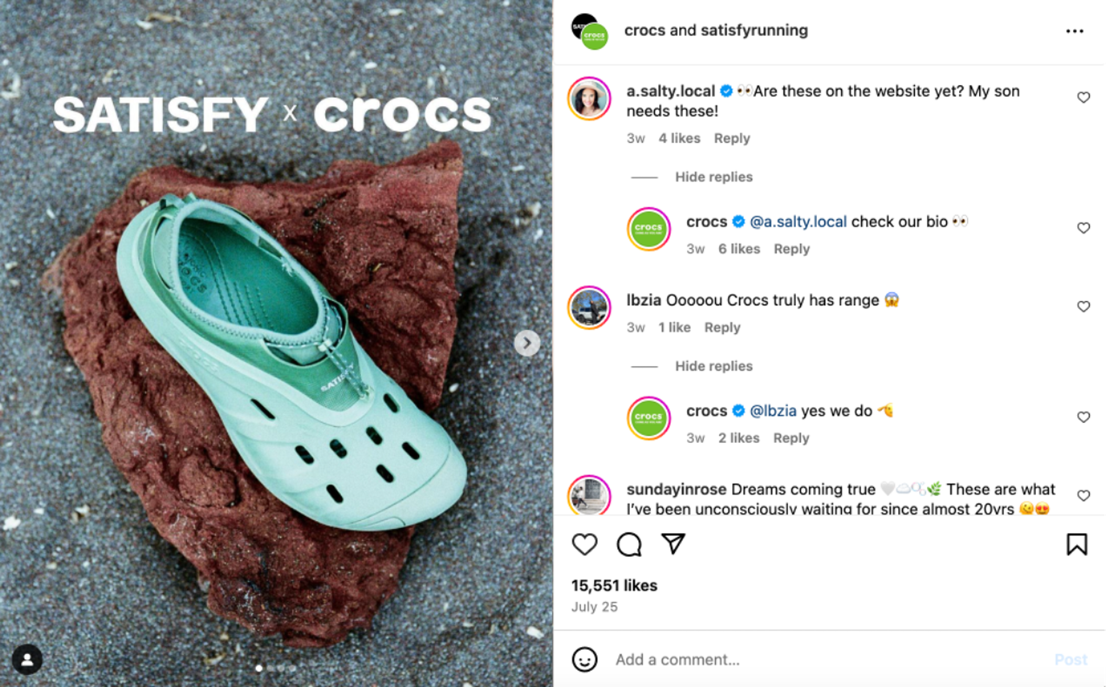 Crocs Instagram post