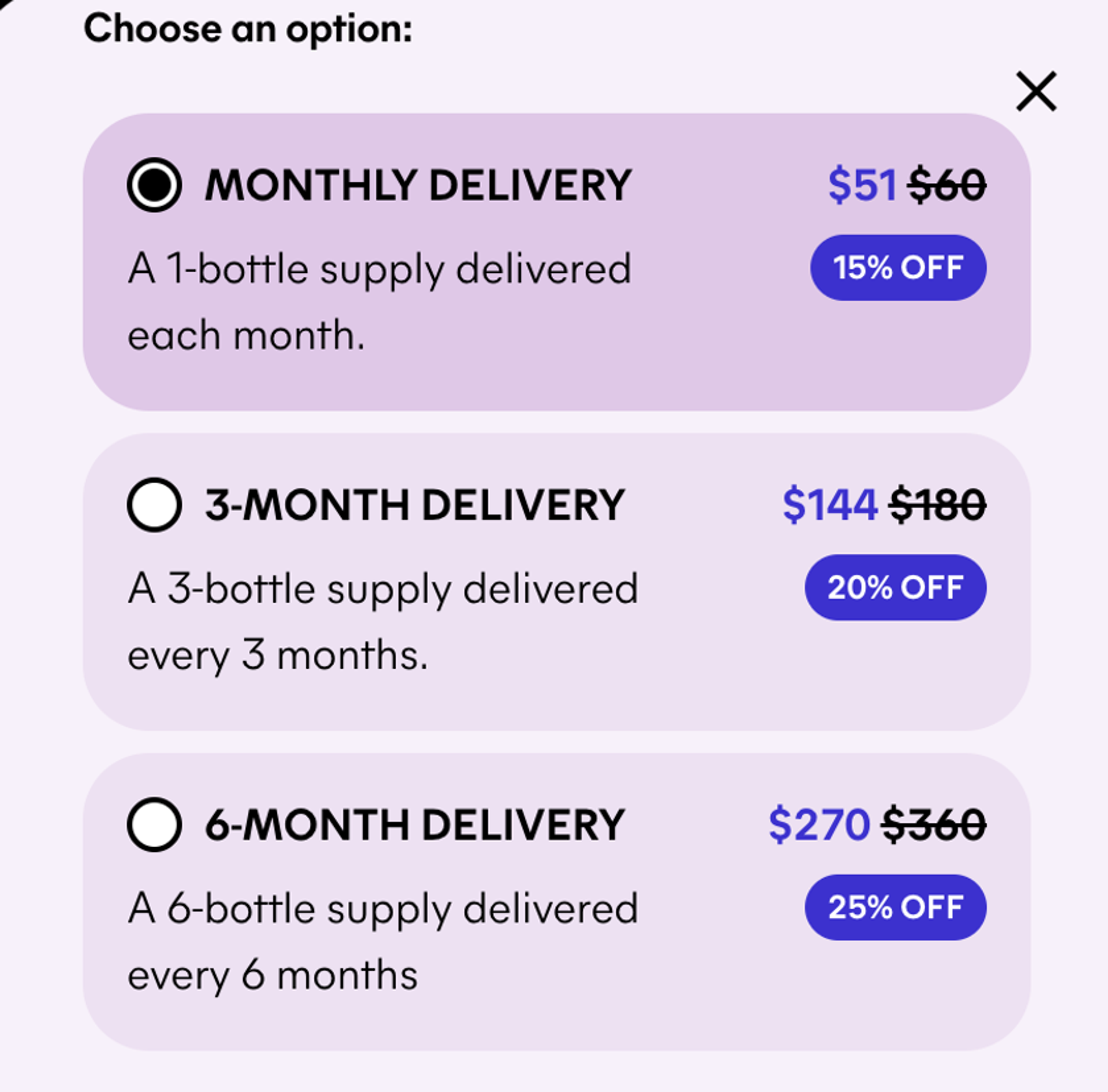 Lemme subscription options include monthly, 3-month, and 6-month deliveries