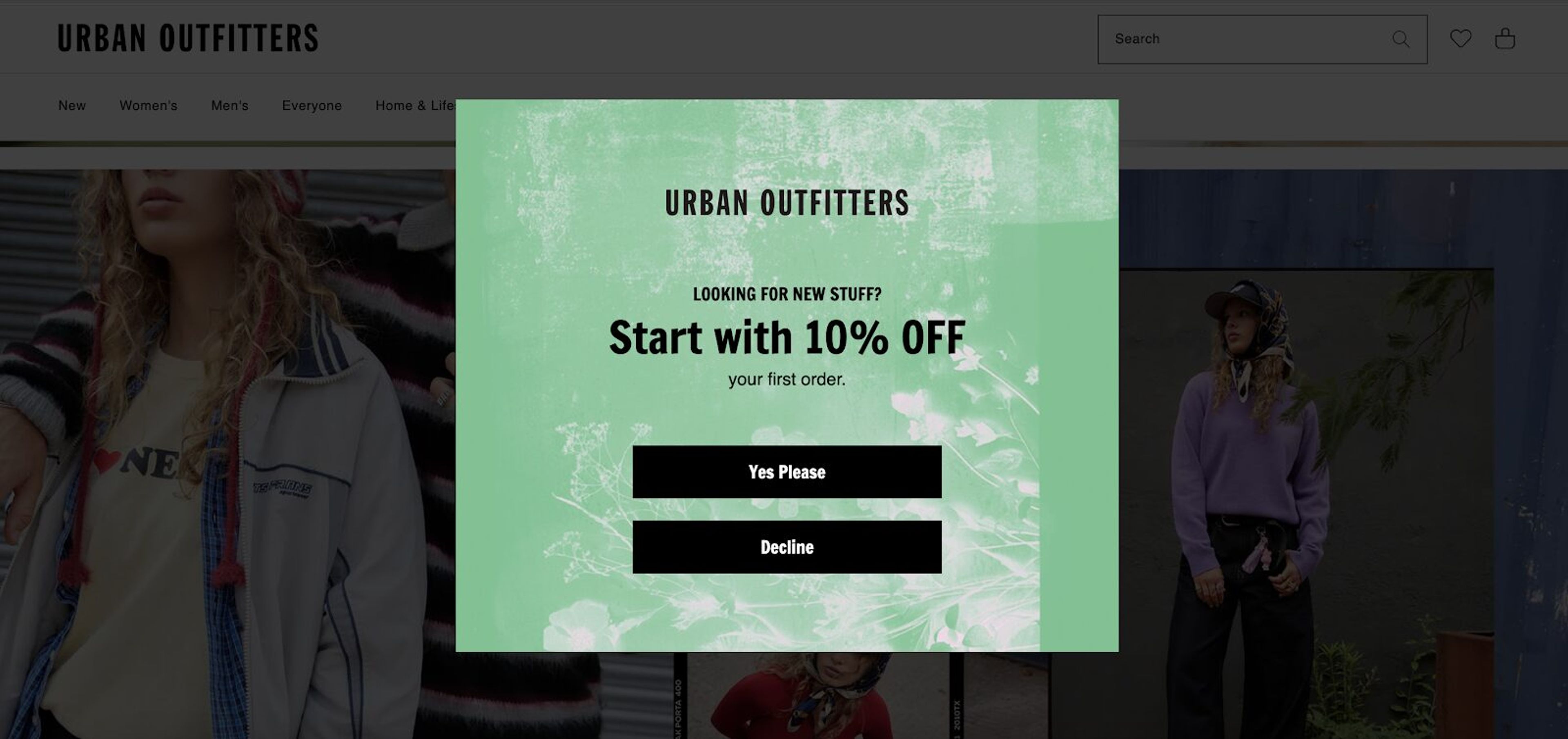 Urban Outfitters sales pop-up