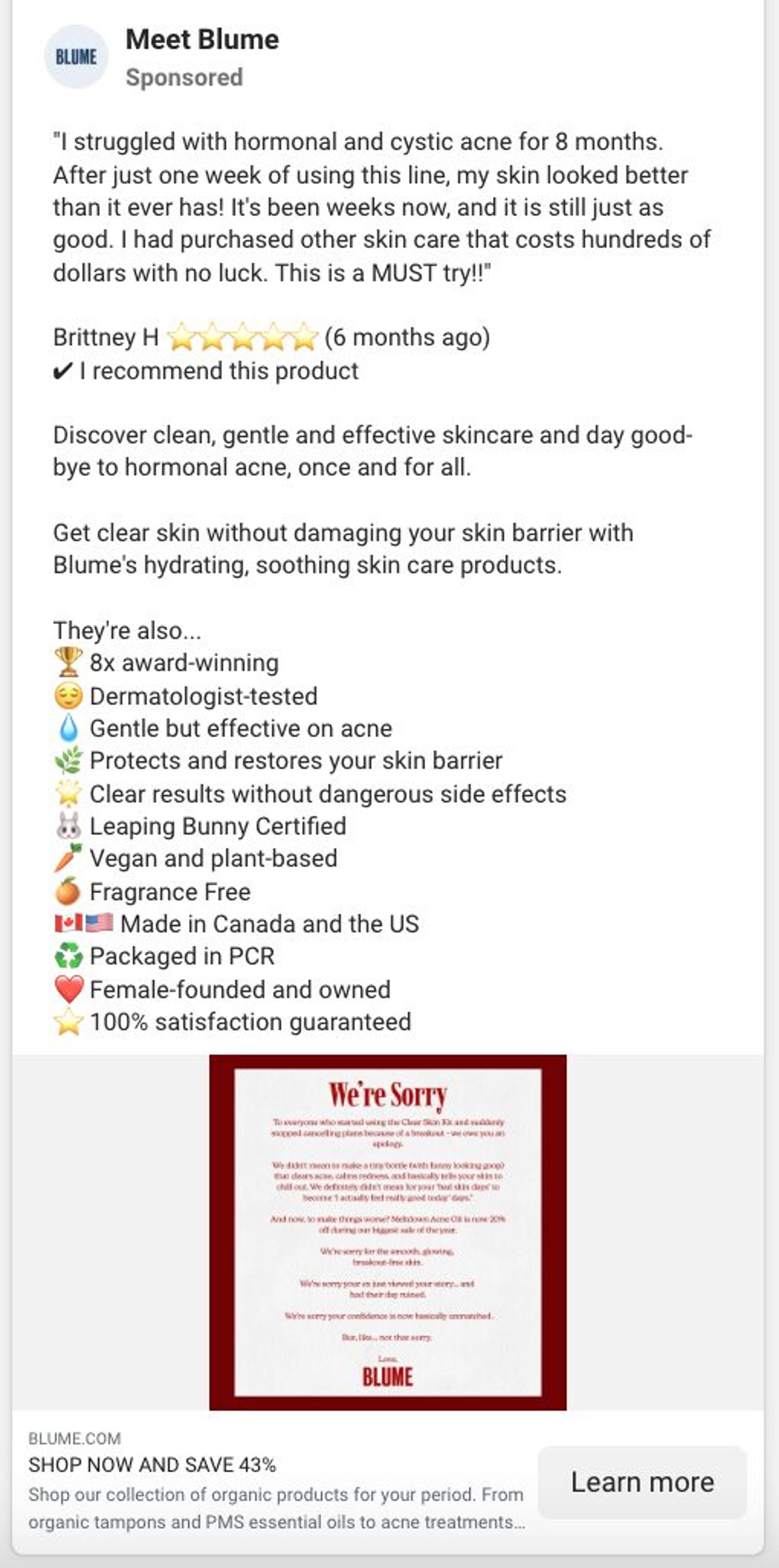 Blume content marketing strategy - Facebook Ads