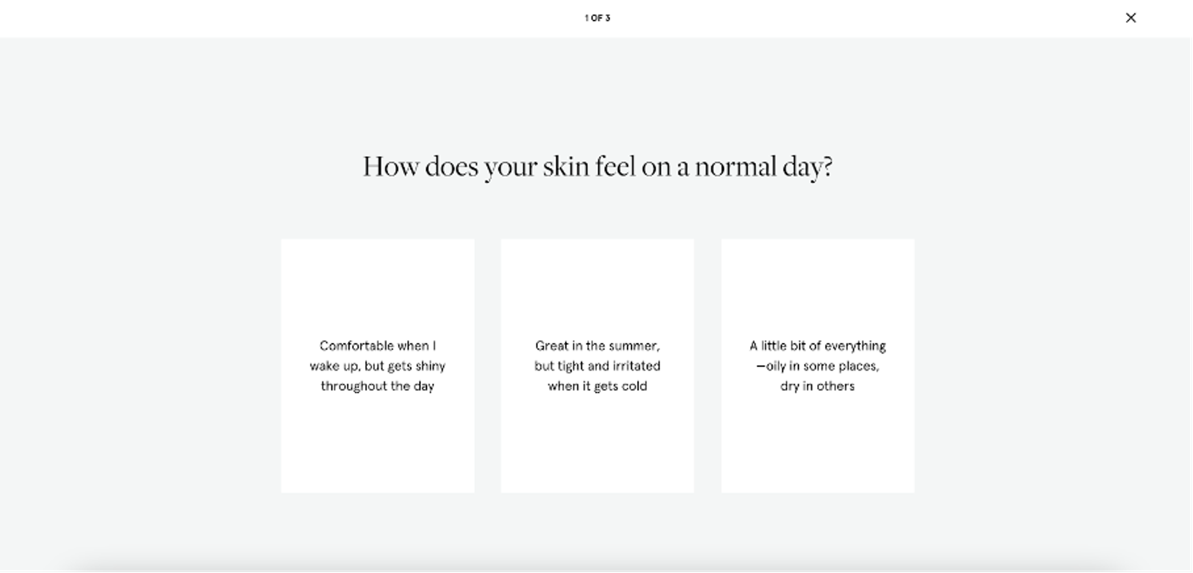 A product recommendation quiz on Glossier's website