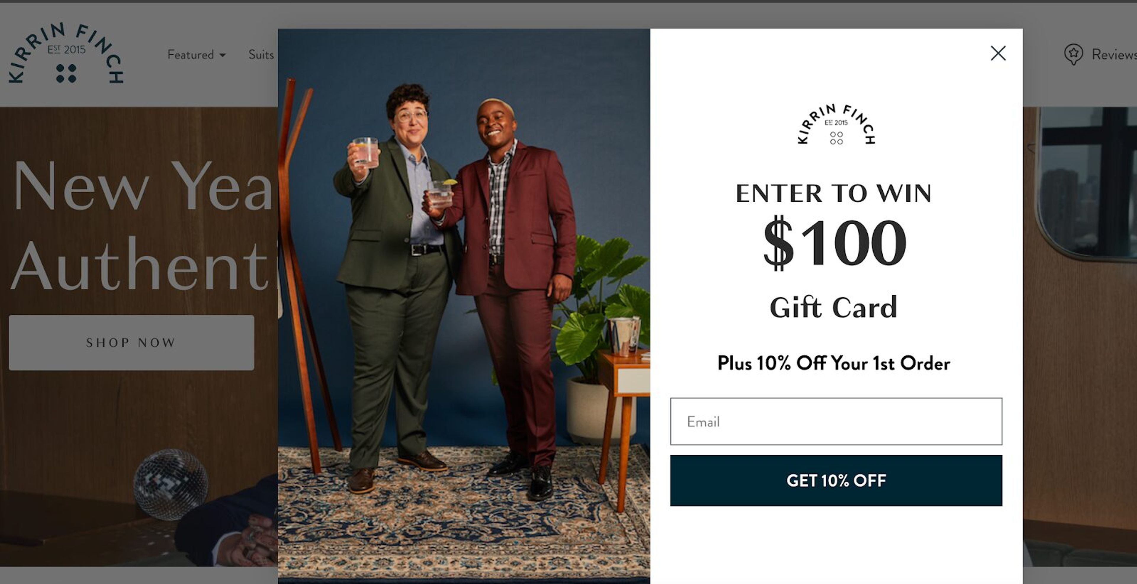 Contest entry form offering a $100 gift card for email sign-ups.