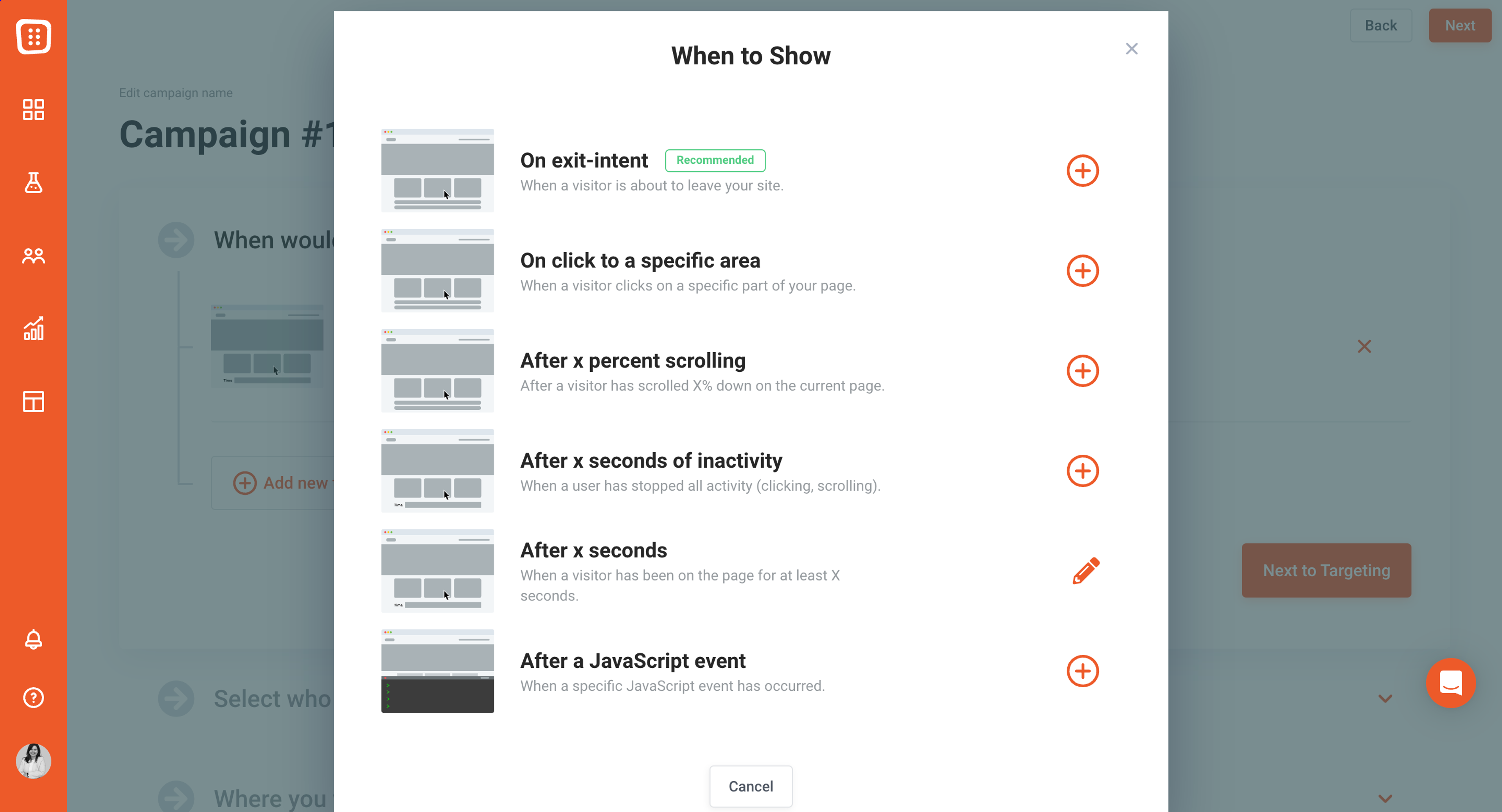 OptiMonk triggering options