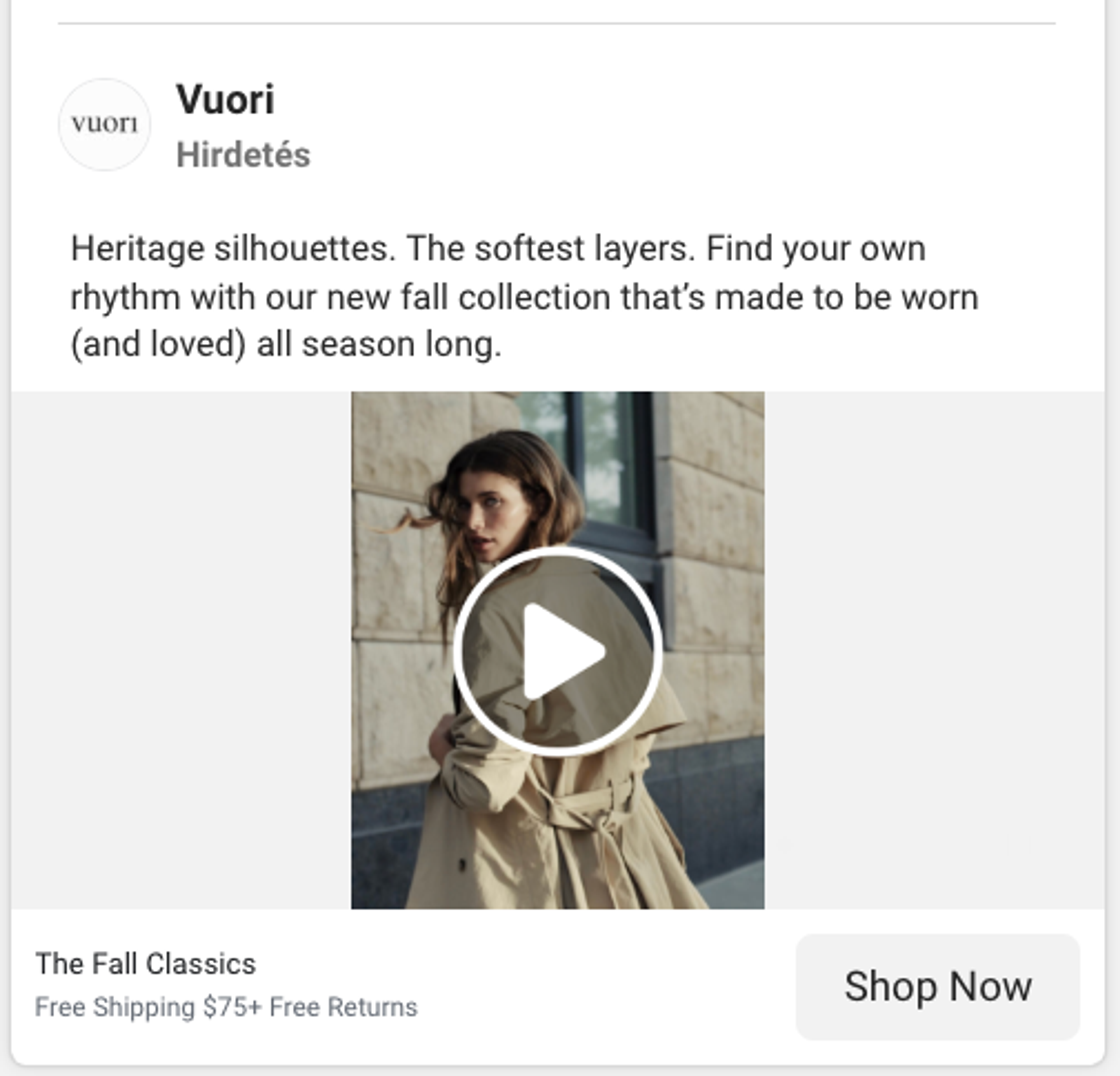 Vuori used video creatives in its ads