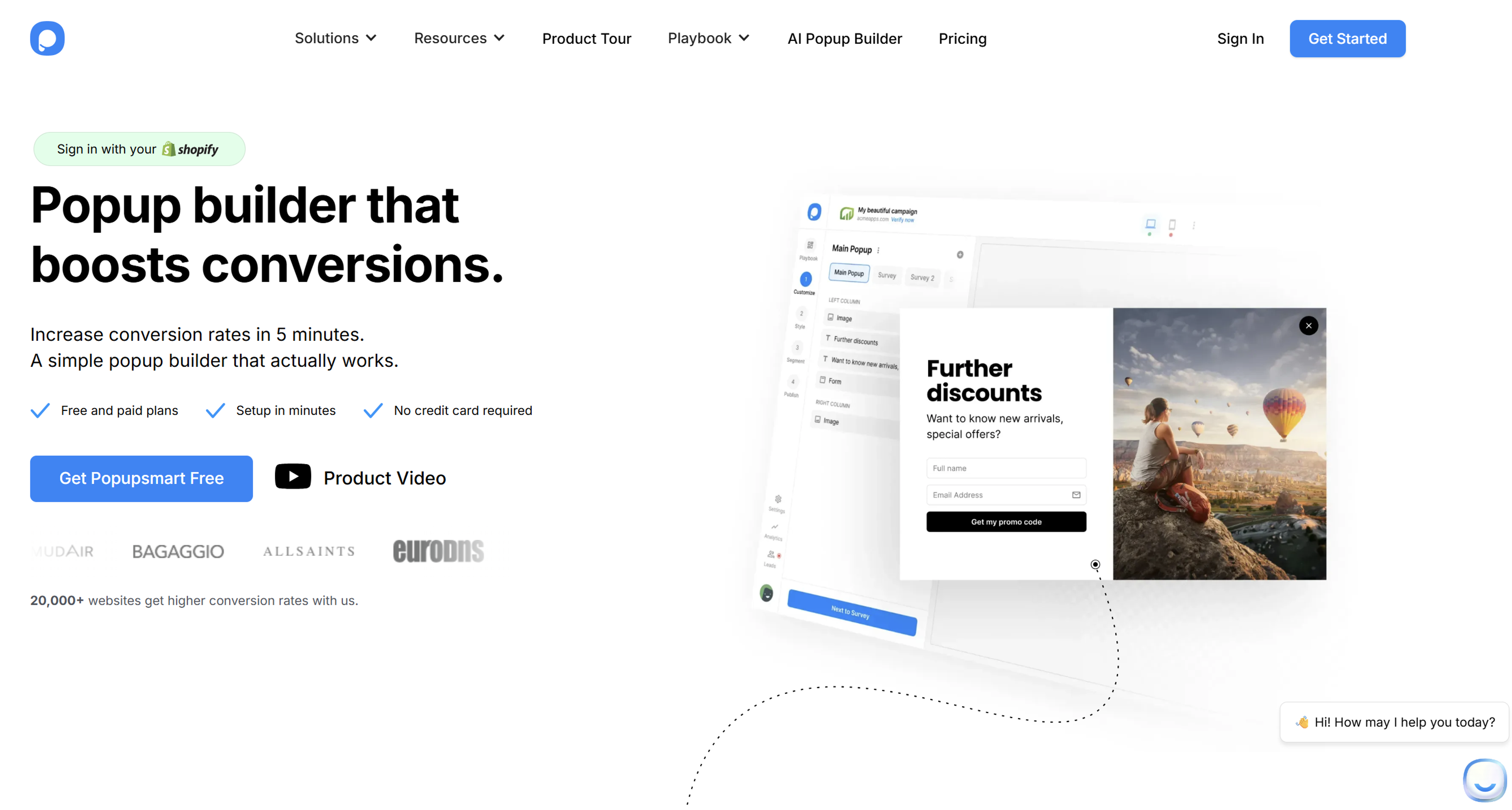 Popupsmart hero section. Shopify popup tool.