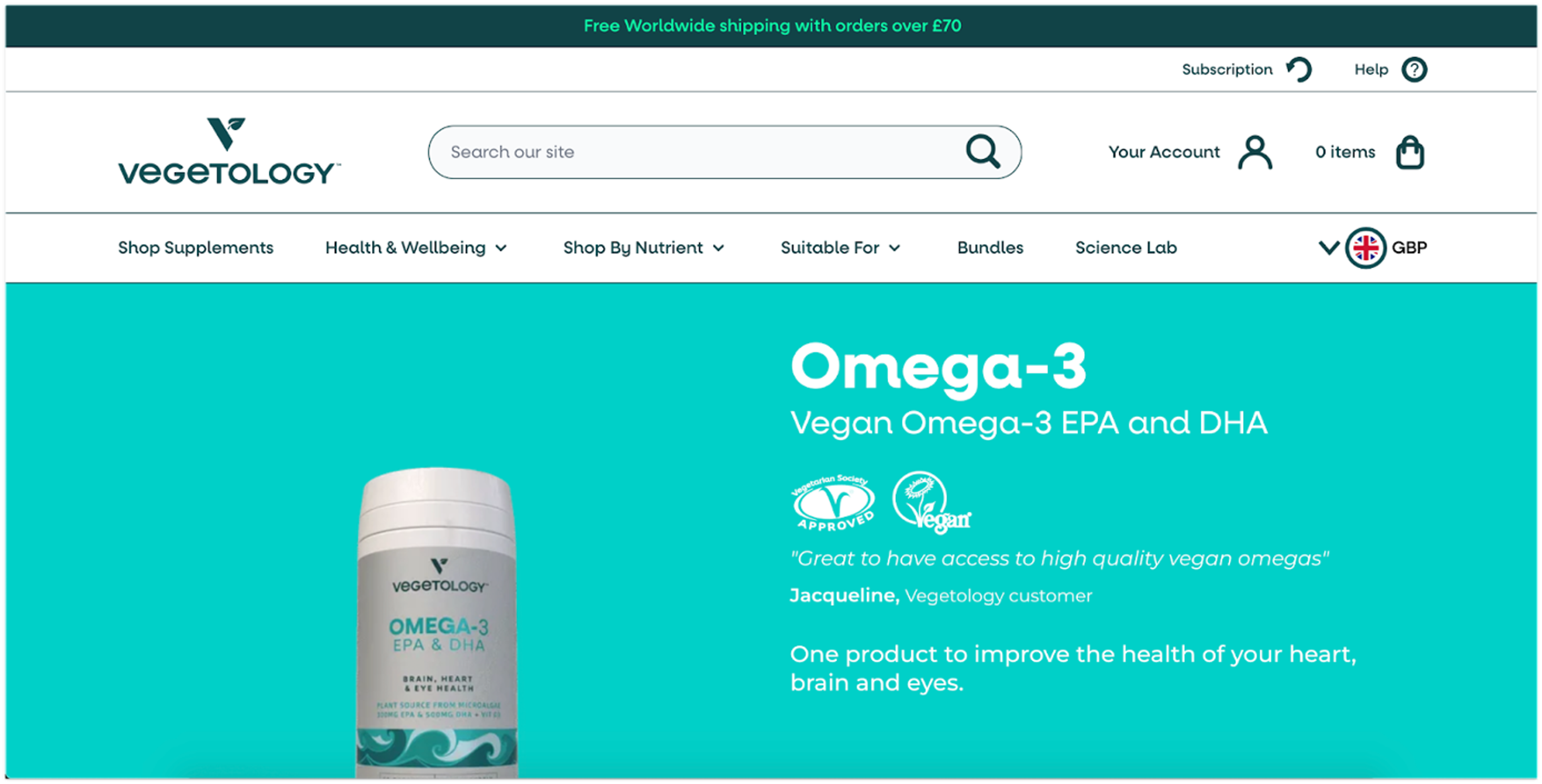 Vegetology showing the social proof on their product page