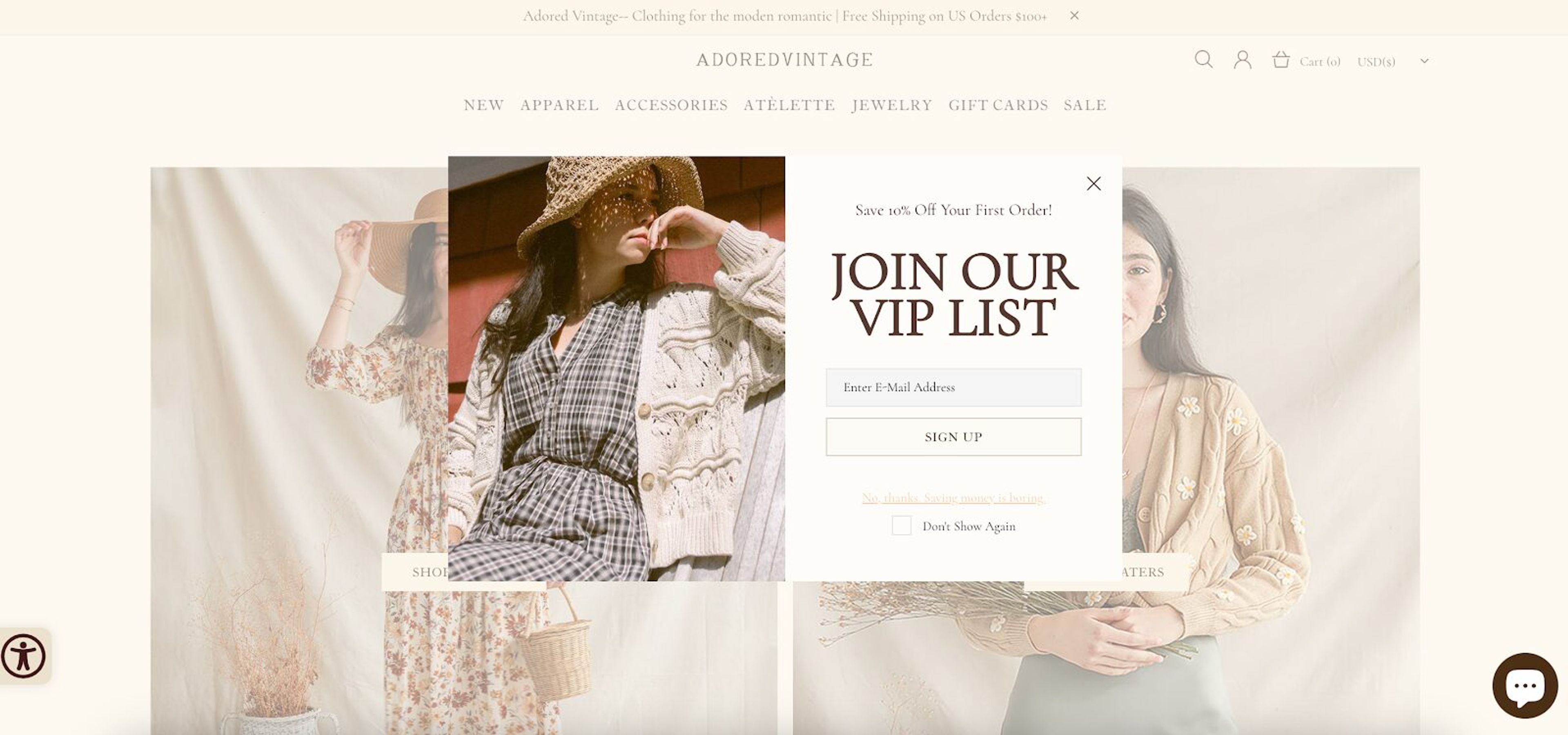 Adored Vintage's pop-up example
