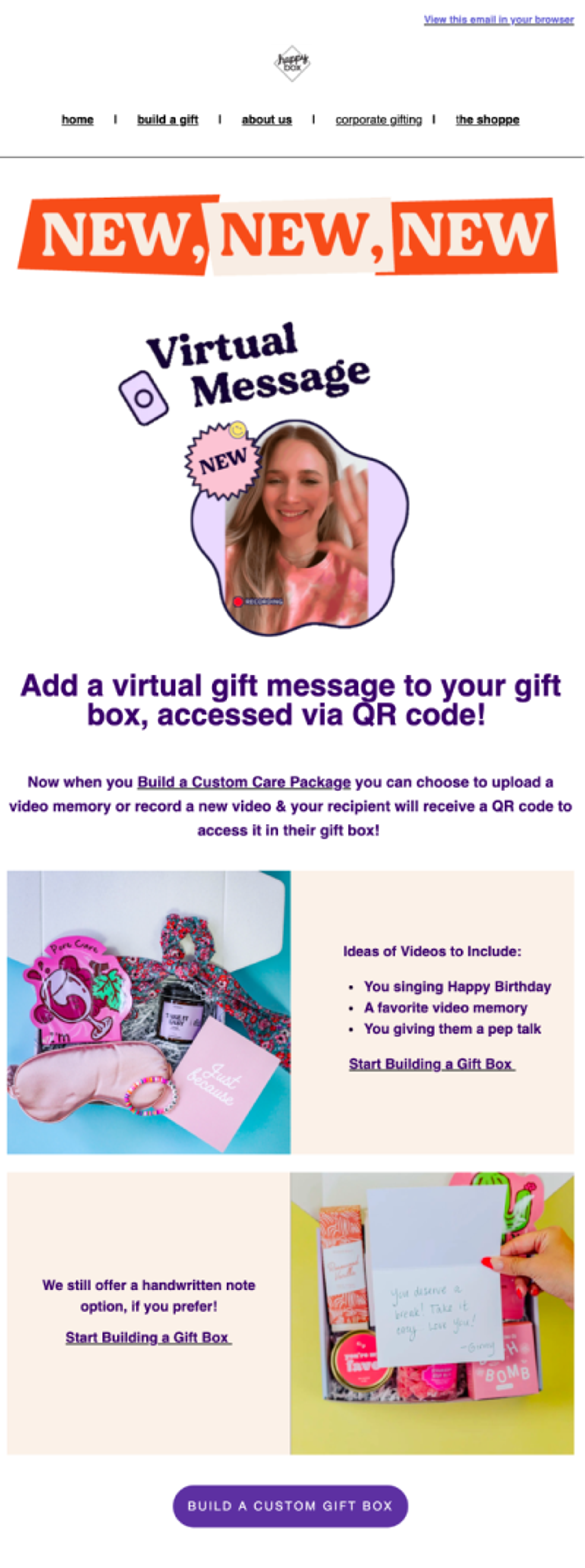 New feature email example from Happy Box