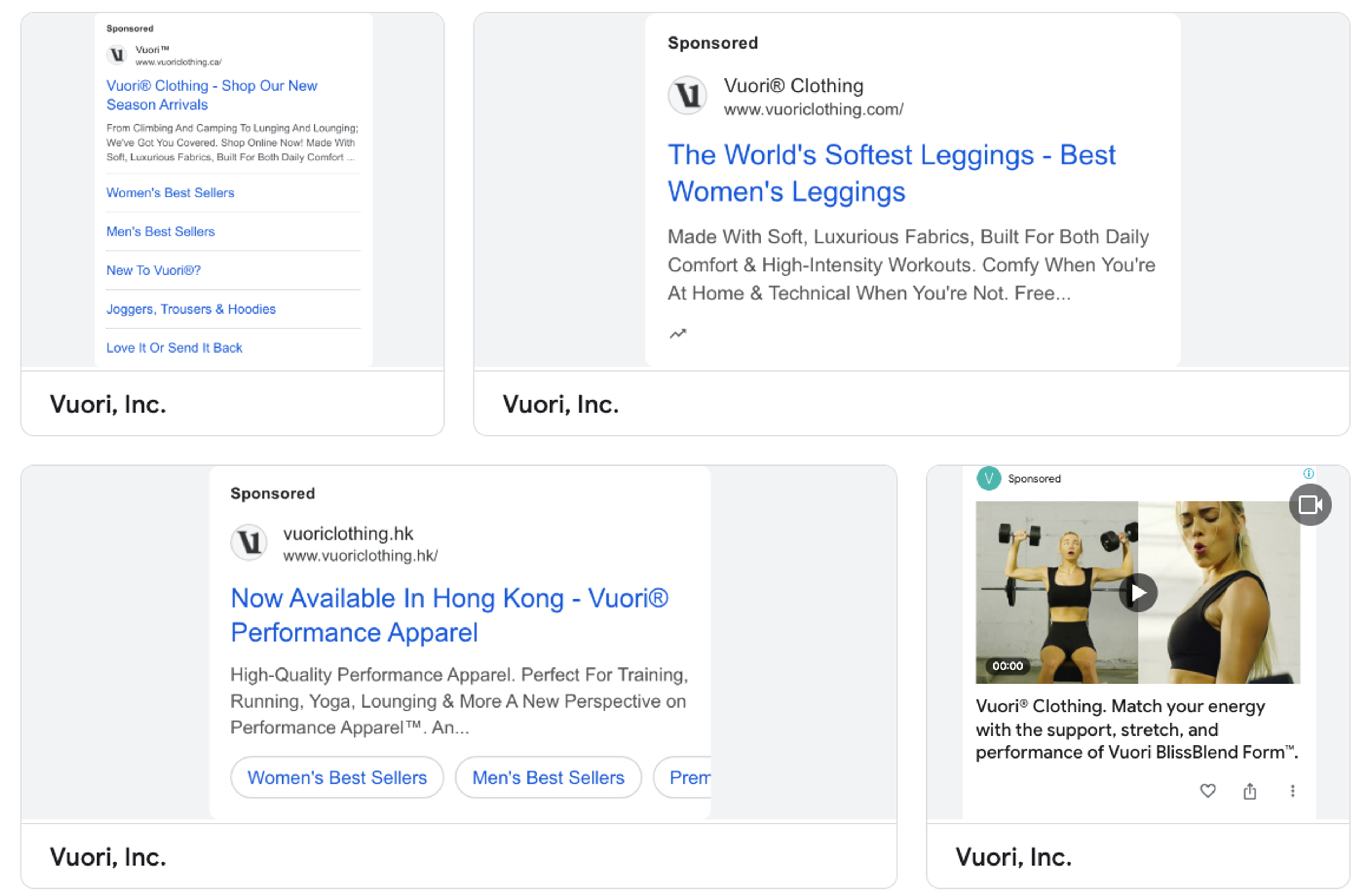 An image from Vuori's Google ads