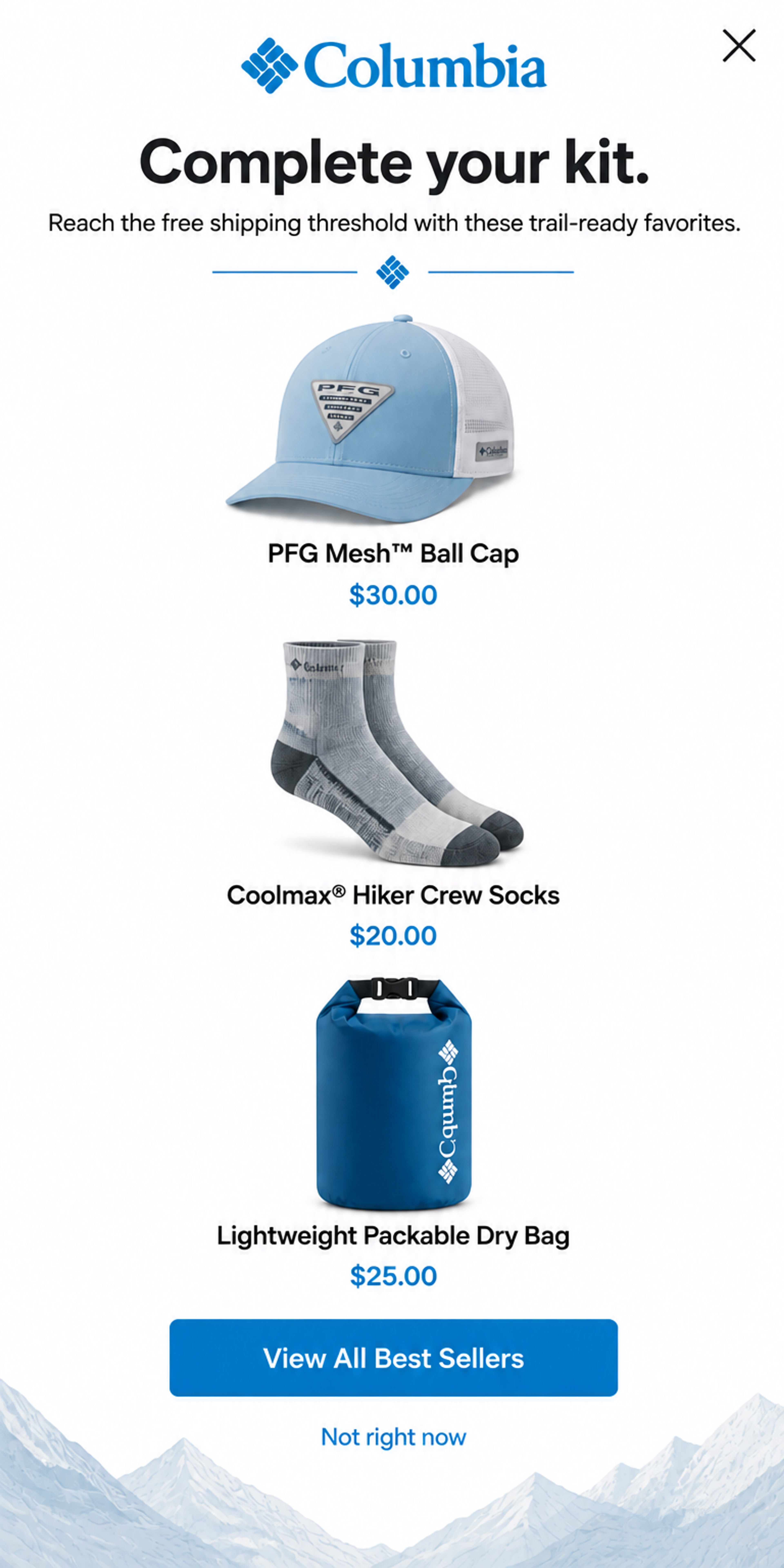 Mobile version of The Gear Upgrade popup designed for Columbia